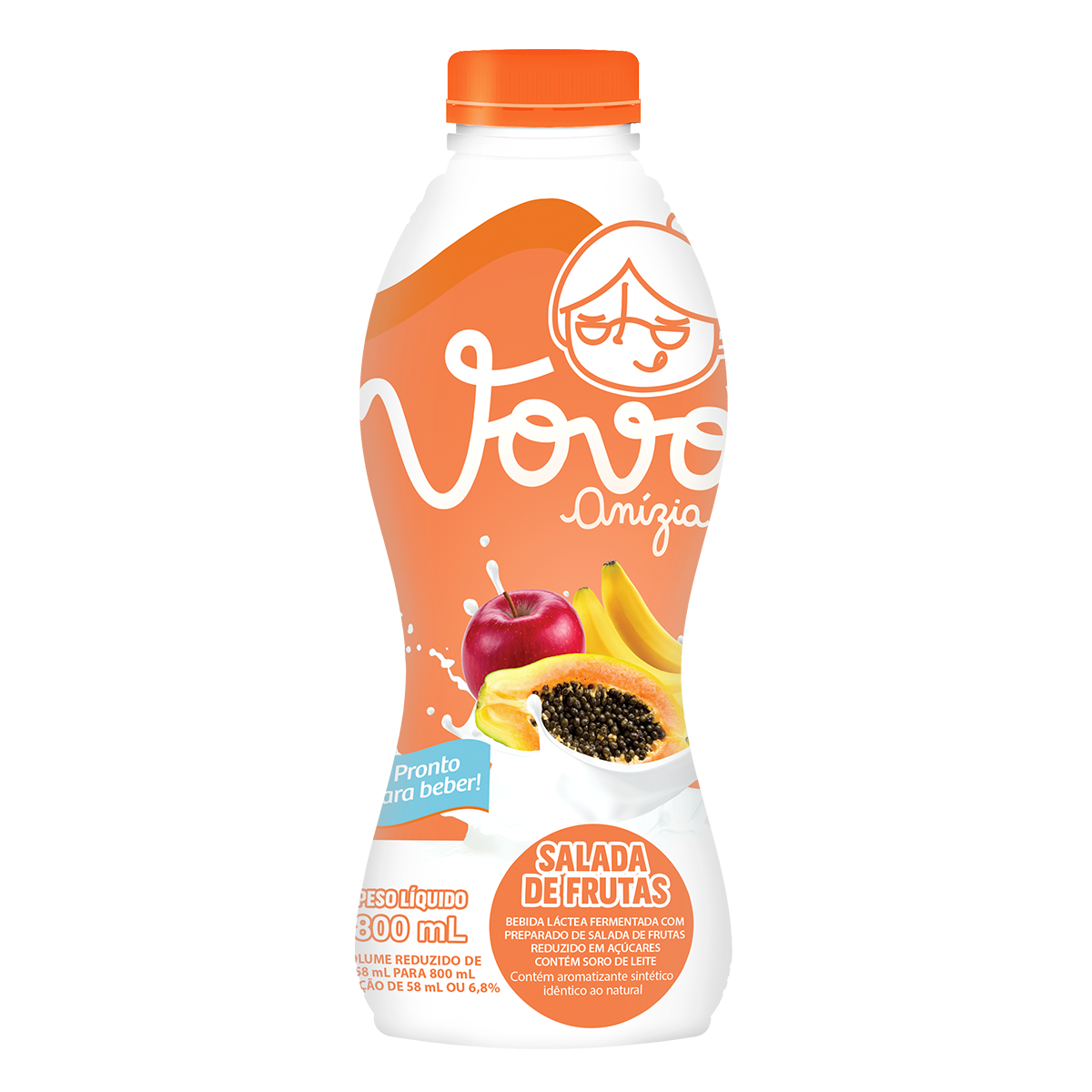 Bebida L&aacute;ctea Fermentada Salada de Frutas Vov&oacute; An&iacute;zia Garrafa 800ml