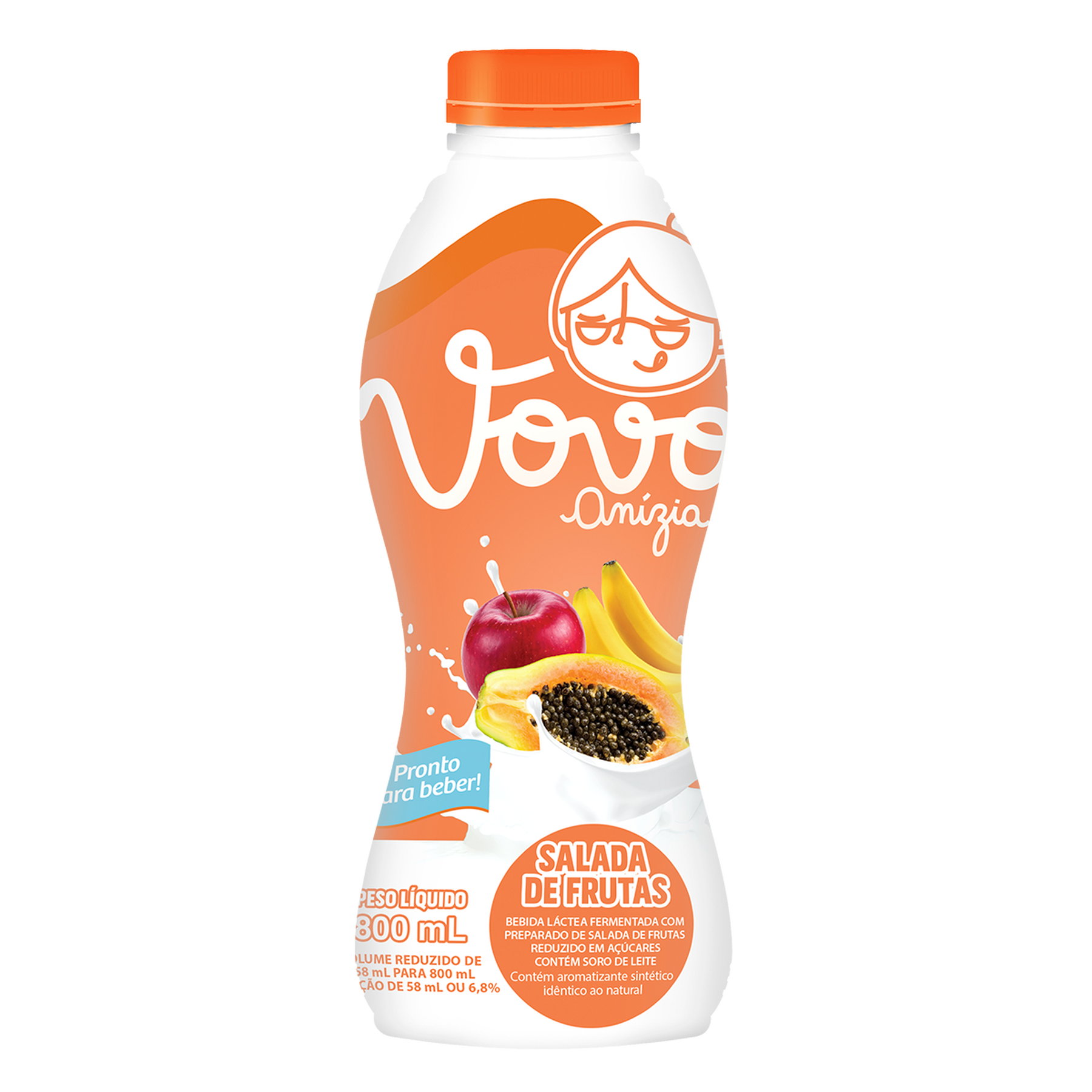Bebida L&aacute;ctea Fermentada Salada de Frutas Vov&oacute; An&iacute;zia Garrafa 800ml