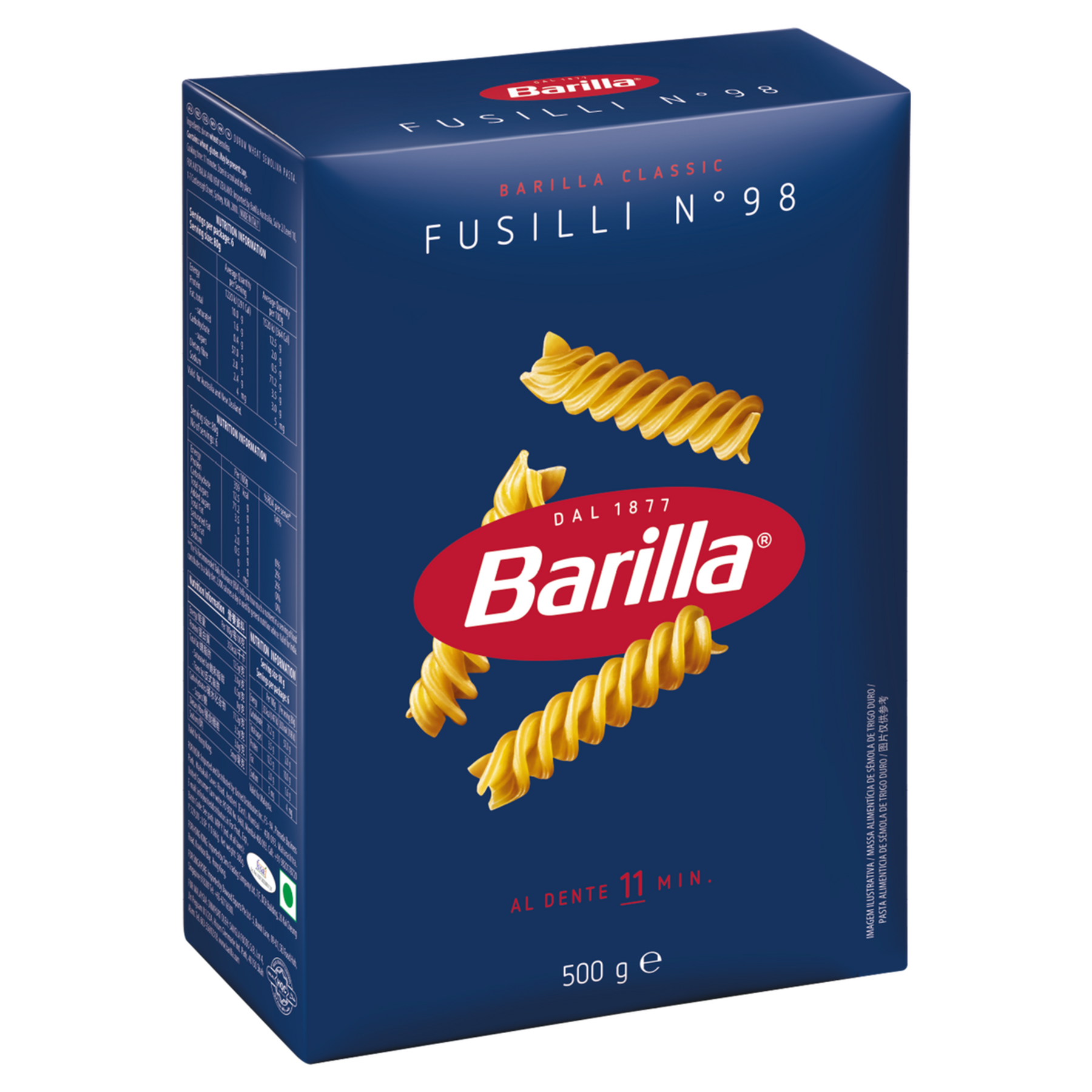 Macarrão de Sêmola de Trigo Duro Fusilli 98 Barilla Classic Caixa 500g