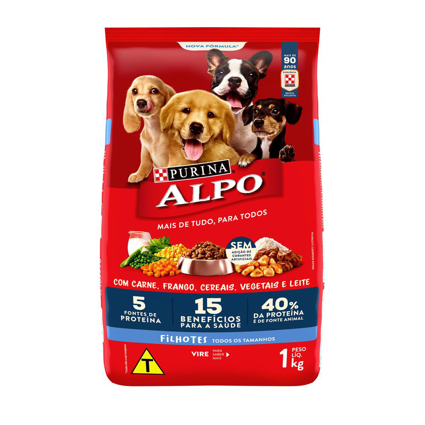 Alimento para Cães Filhotes Carne, Frango, Cereais, Vegetais e Leite Purina Alpo Pacote 1kg
