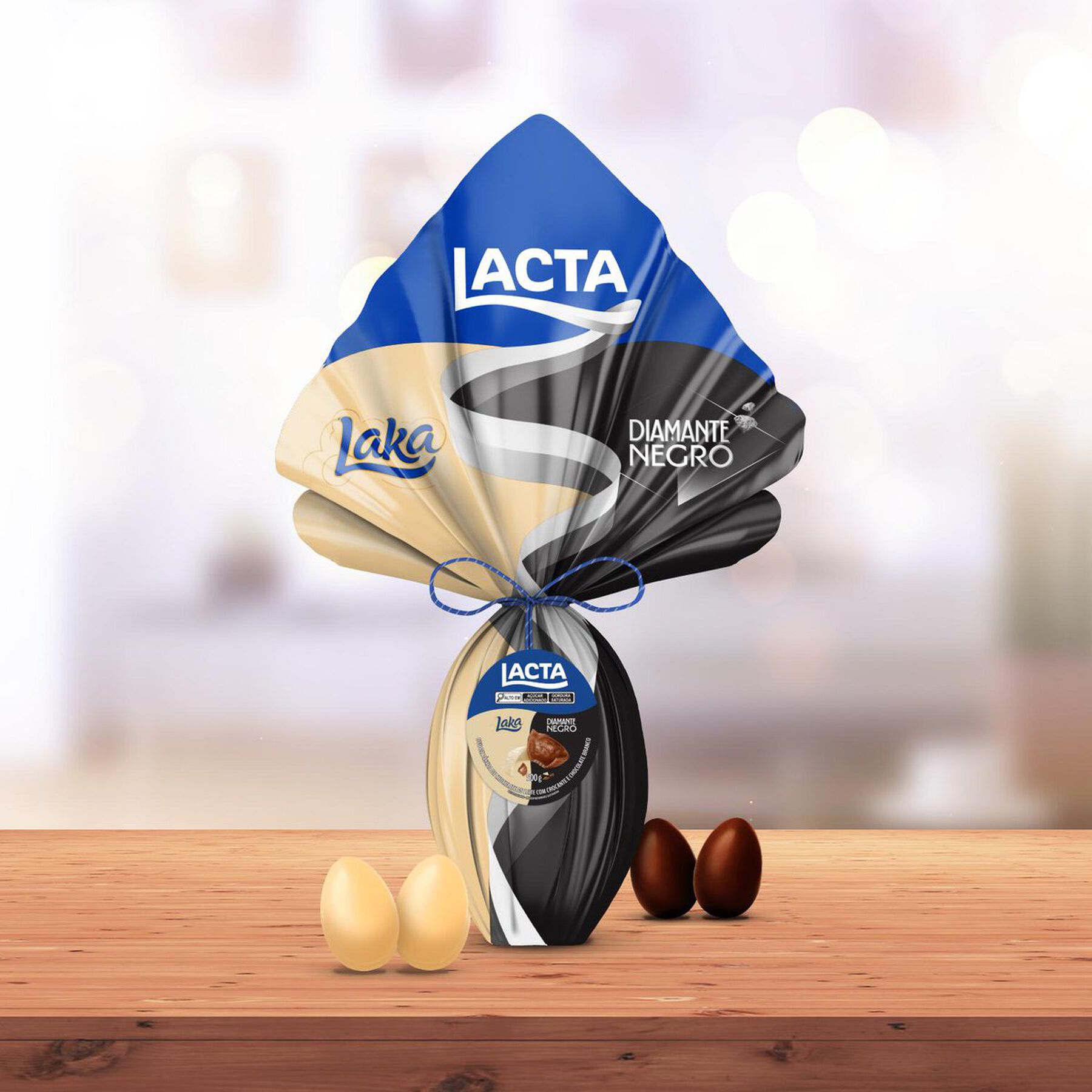 Ovo de P&aacute;scoa ao Leite e Branco Diamante Negro + Laka Lacta 500g