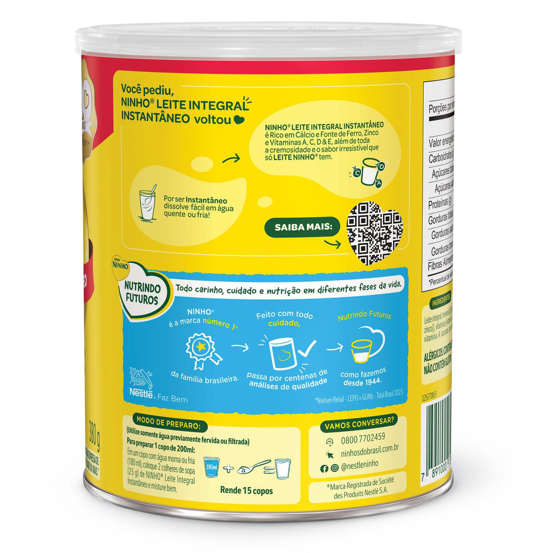Leite em Pó Ninho Integral Instantâneo Lata 380g