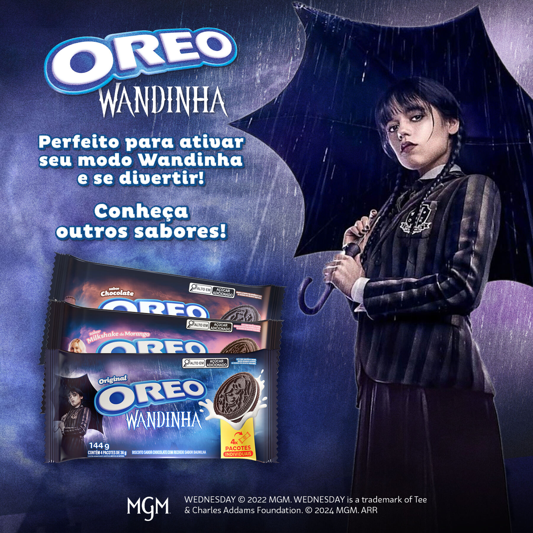 Biscoito Chocolate Recheio Baunilha Oreo Pacote 144g C/4 Unidades