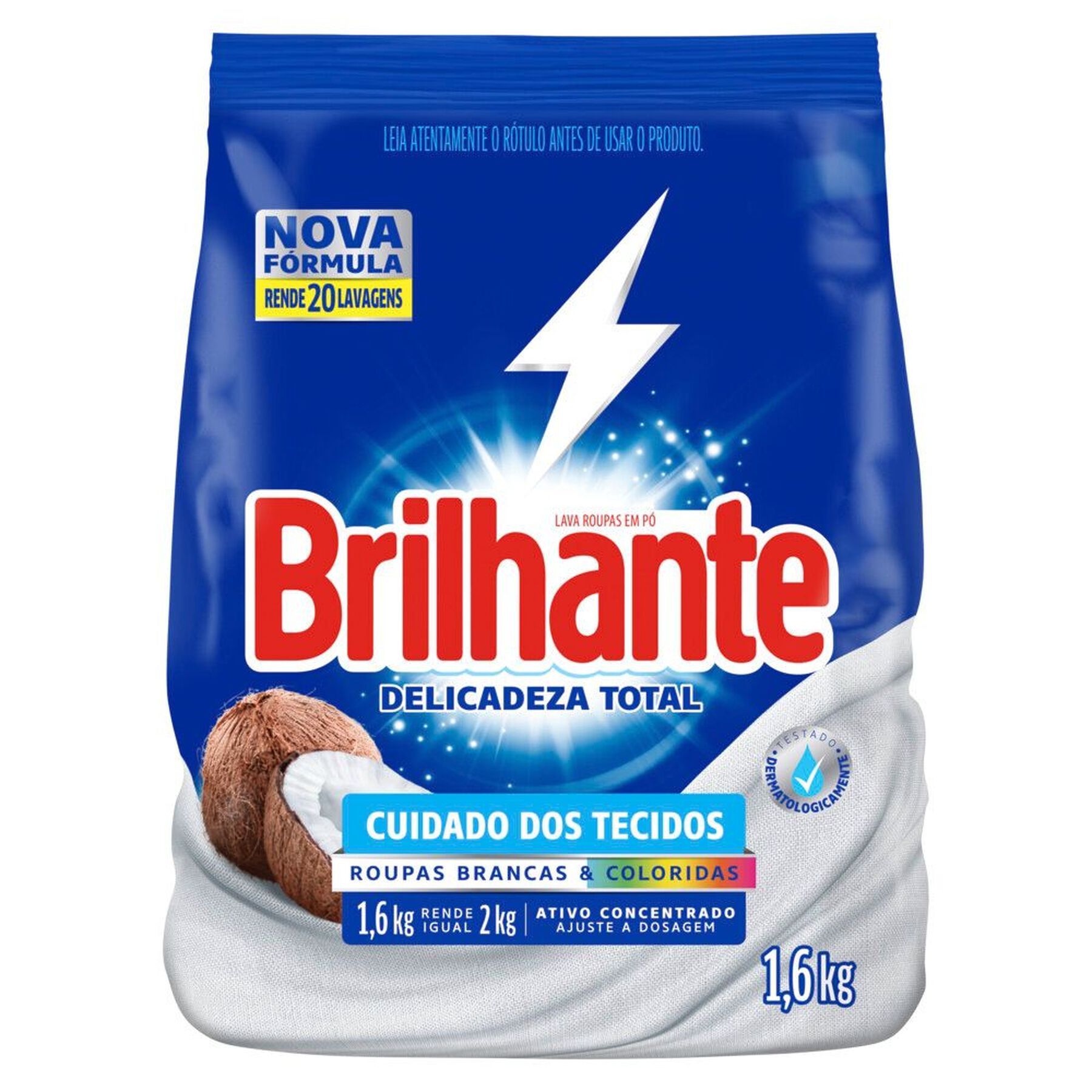 Sab&atilde;o em P&oacute; Lava Roupas Brancas e Coloridas Delicadeza Total Brilhante Pacote 1,6kg