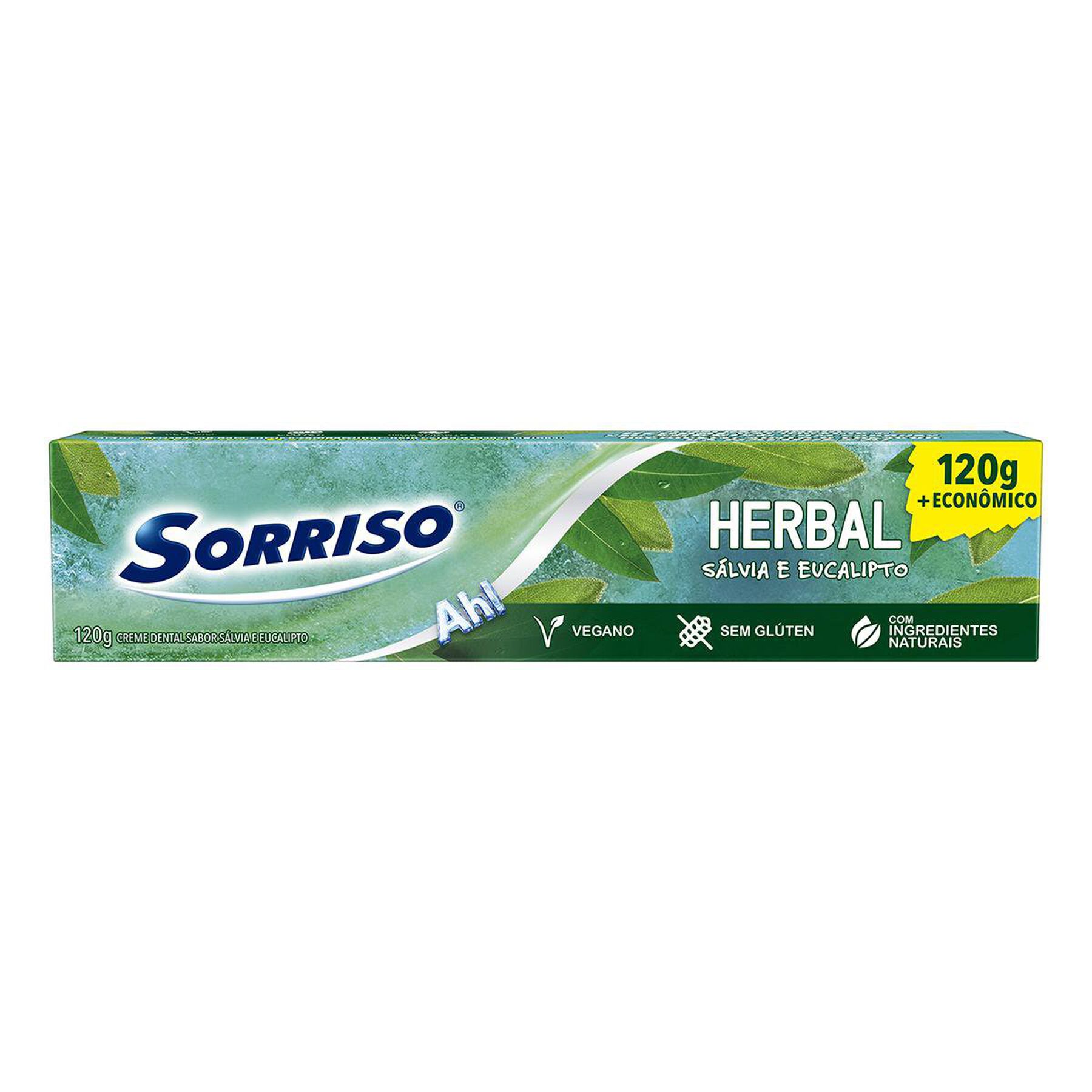 Creme Dental Sálvia e Eucalipto Herbal Sorriso Caixa 120g - Embalagem + Econômico