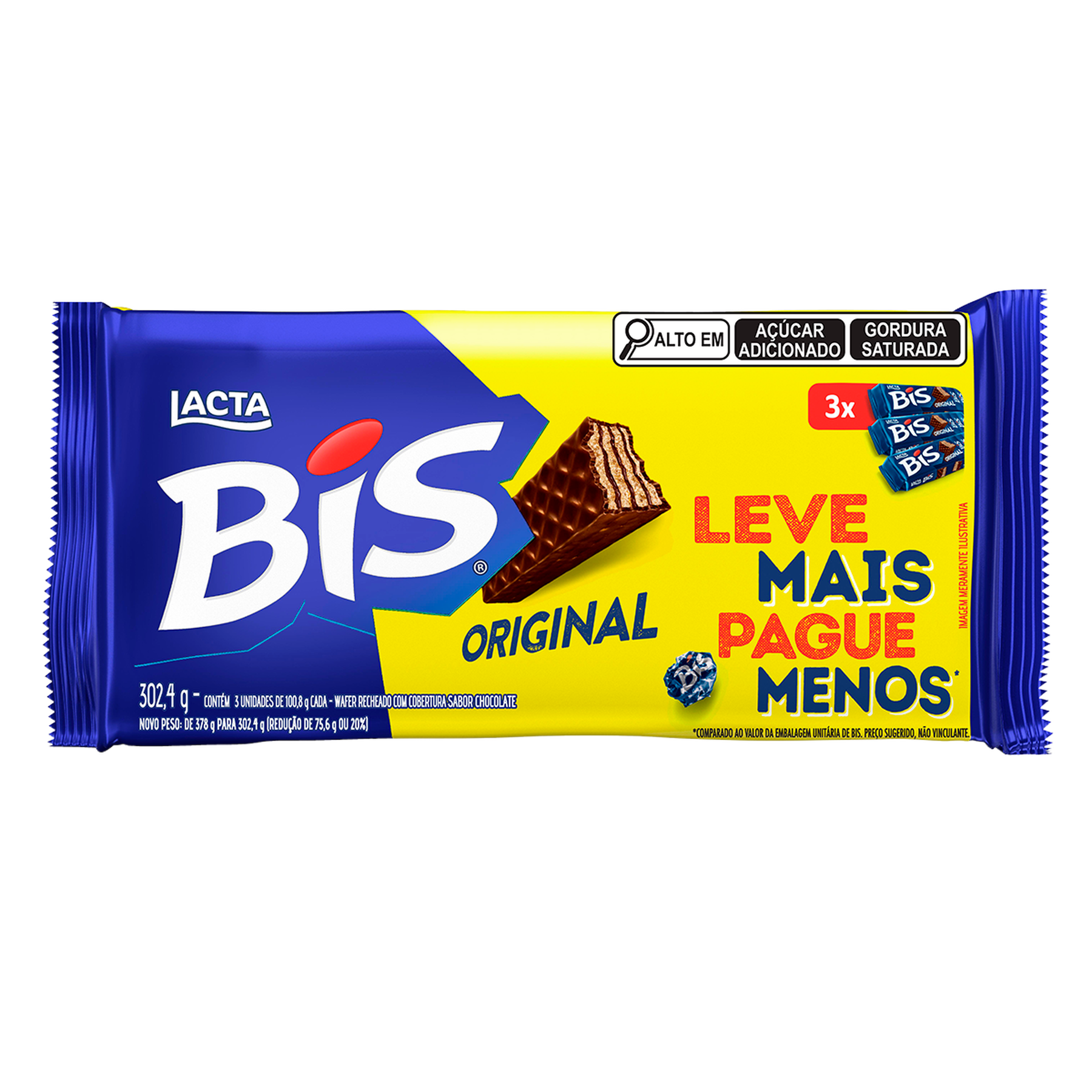Pack Wafer Bis Chocolate Original Lacta Pacote 302,4g