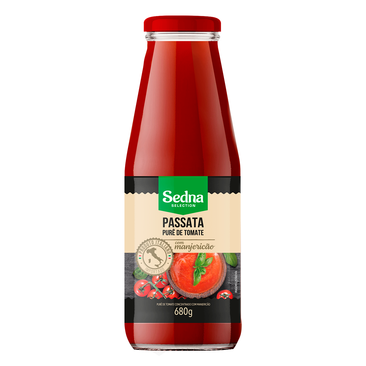 Passata Pur&ecirc; de Tomate com Manjeric&atilde;o Sedna 680g