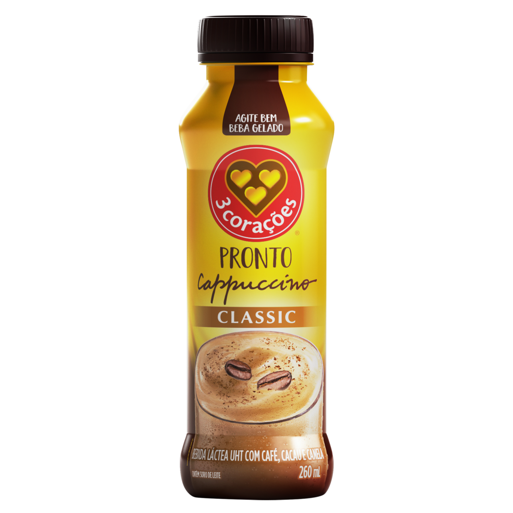 Bebida L&aacute;ctea Cappuccino Classic 3 Cora&ccedil;&otilde;es Frasco 260ml