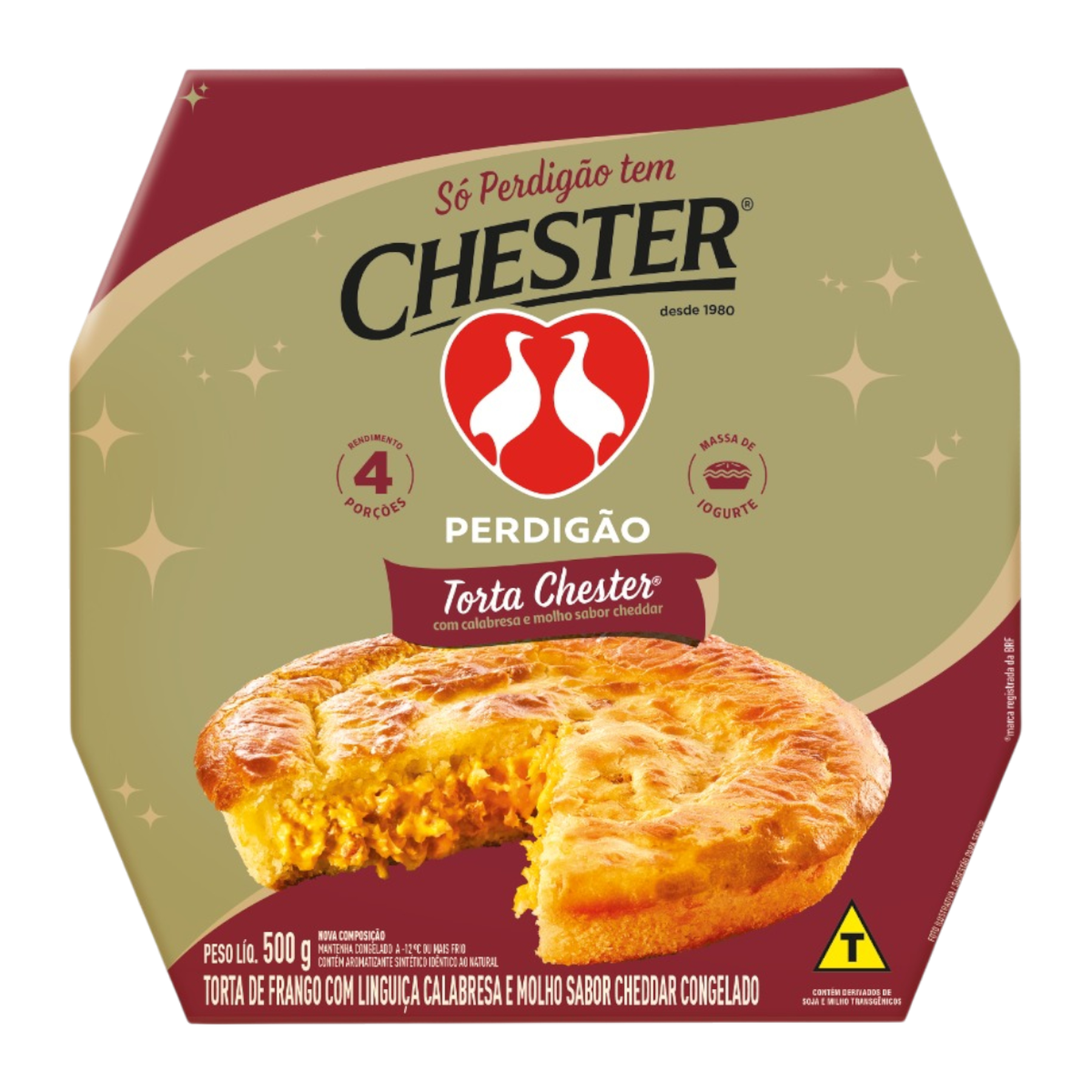 Torta de Frango com Calabresa e Molho Cheddar Congelada Chester Perdig&atilde;o Caixa 500g