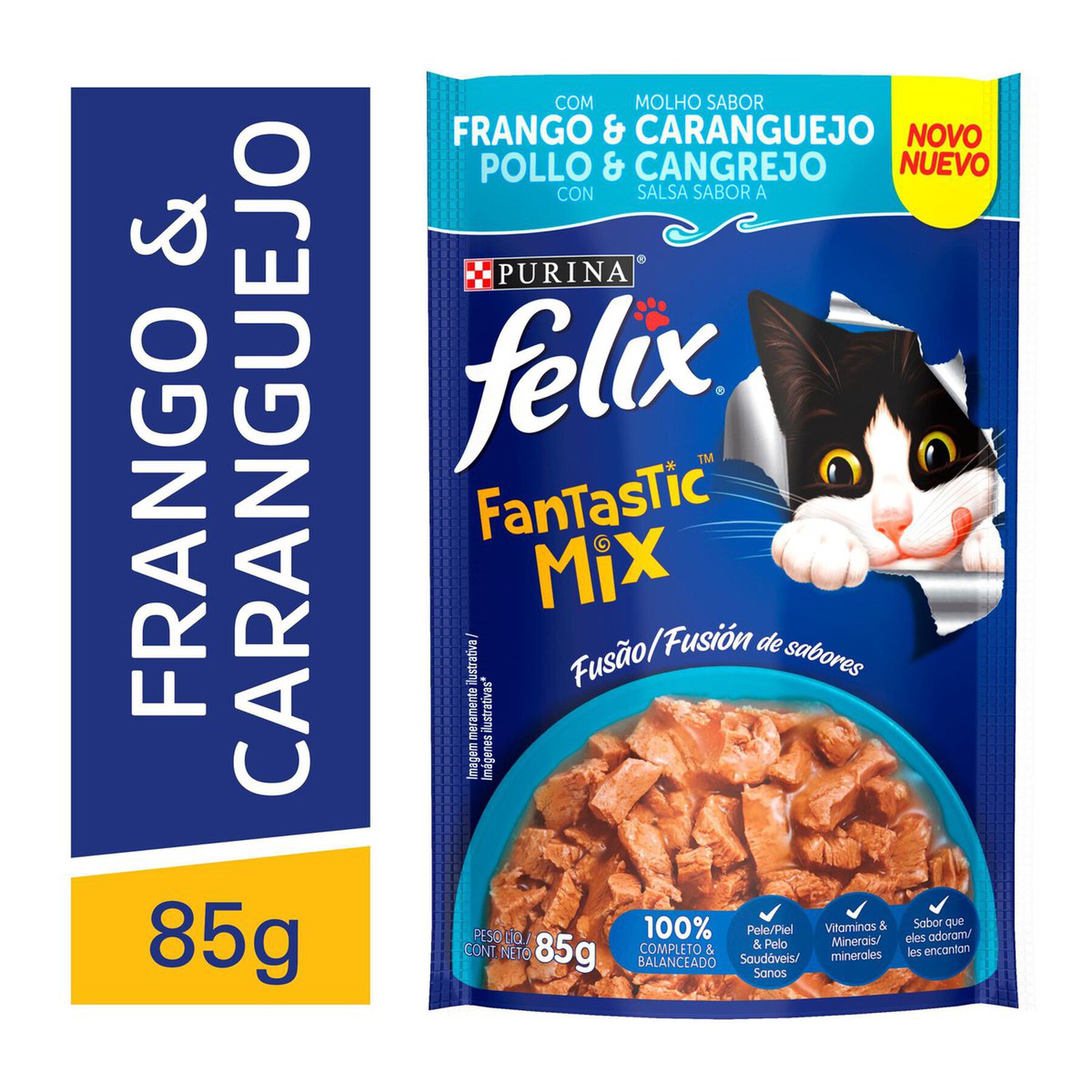 Alimento para Gatos Adultos Frango e Caranguejo Purina Felix Fantastic Mix Sach&ecirc; 85g