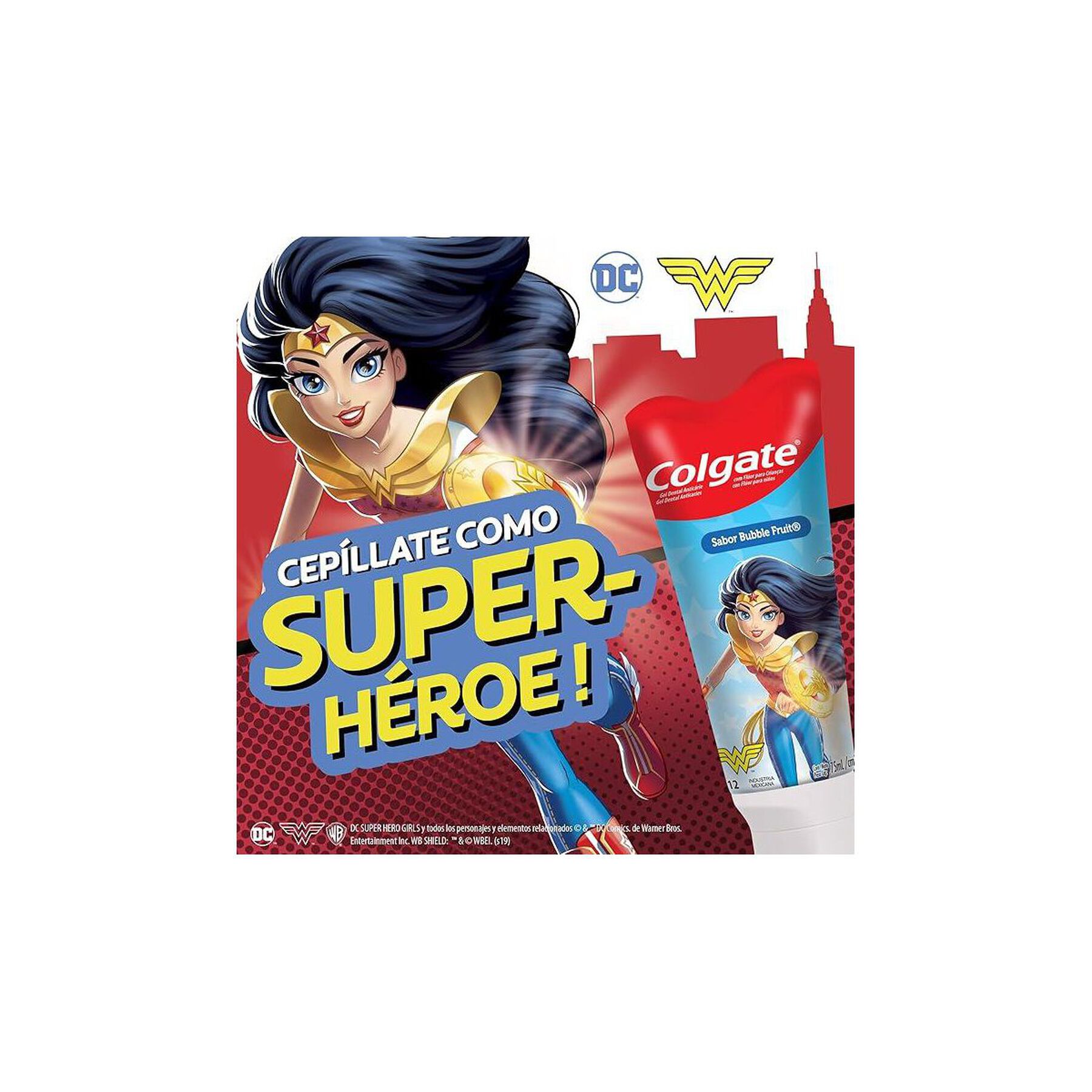 Gel Dental Infantil com Flúor Bubble Fruit Justice League Colgate Smiles Bisnaga 100g