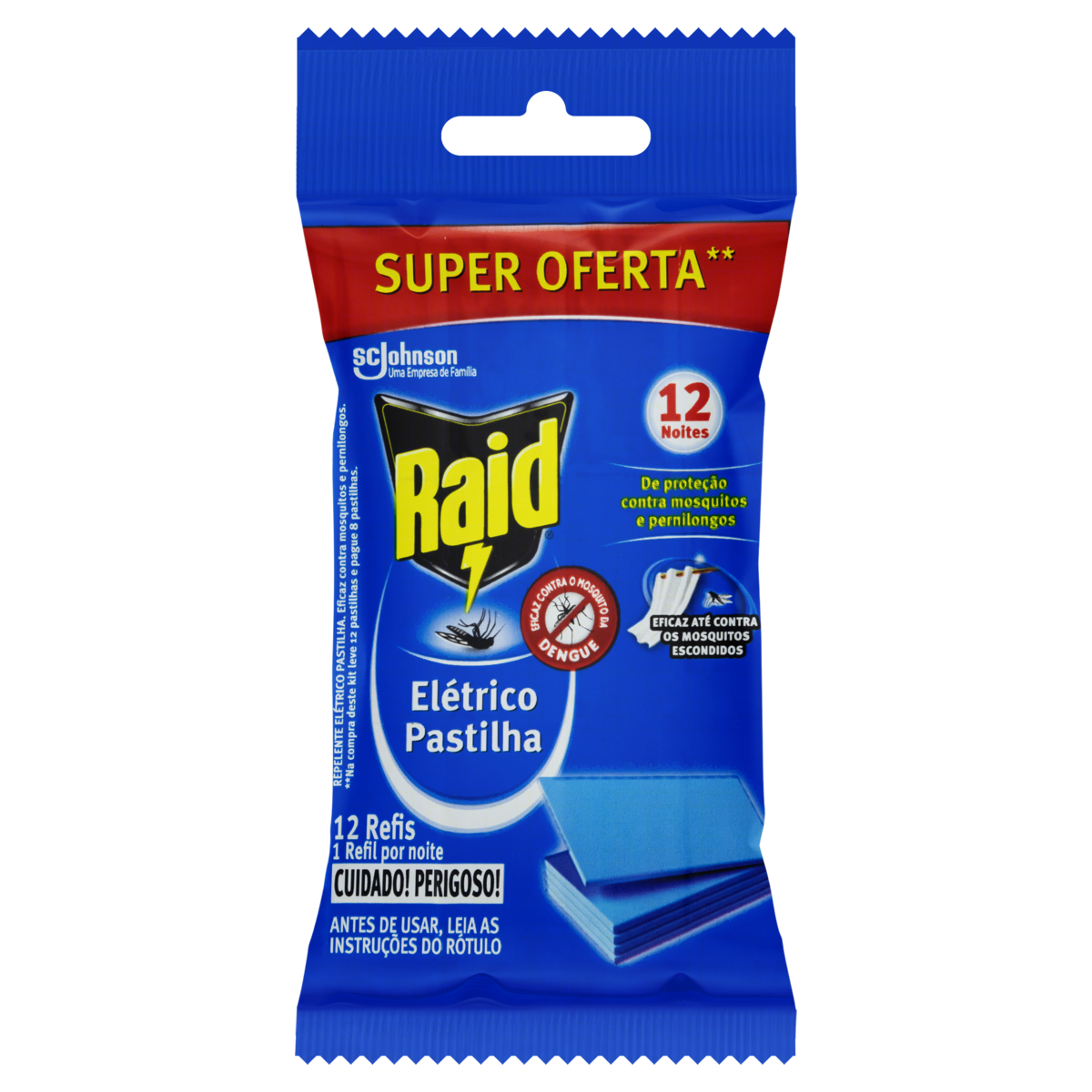 Repelente El&eacute;trico Pastilha 12 Noites Raid Pacote C/12 Unidades Refil