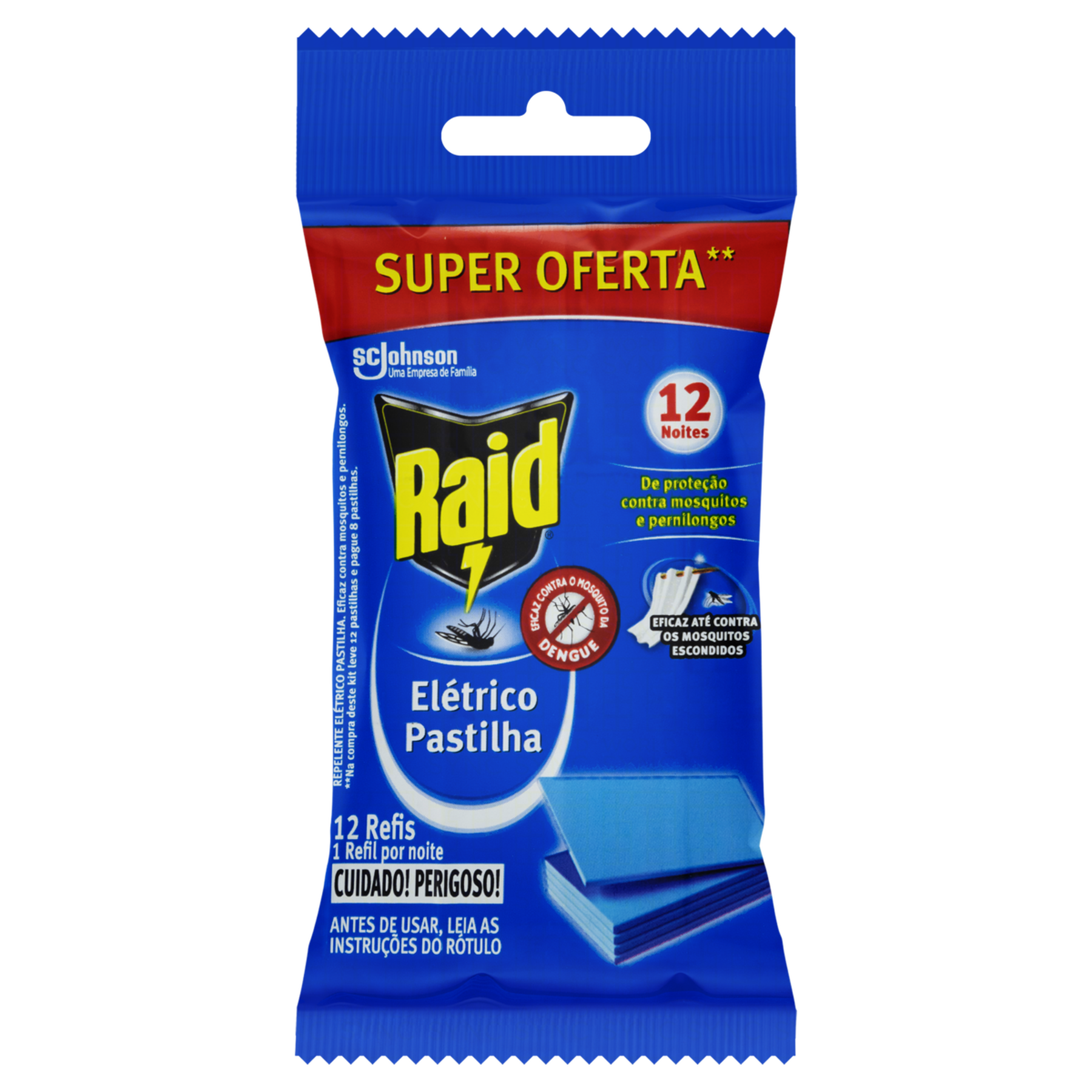 Repelente El&eacute;trico Pastilha 12 Noites Raid Pacote C/12 Unidades Refil