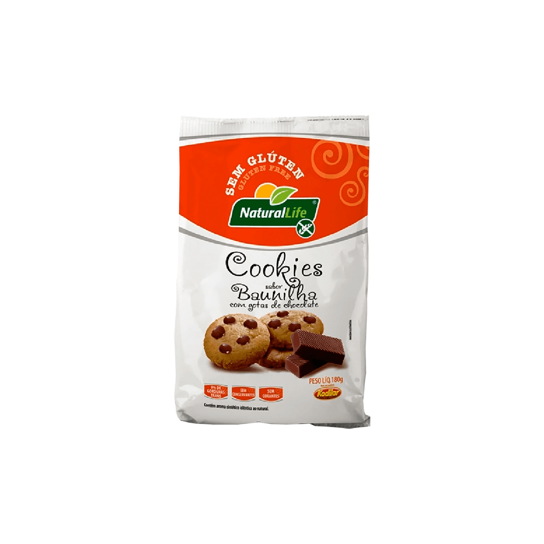 Cookies Sabor Baunilha com Gotas Chocolate Sem Glúten Natural Life Kodilar 180g