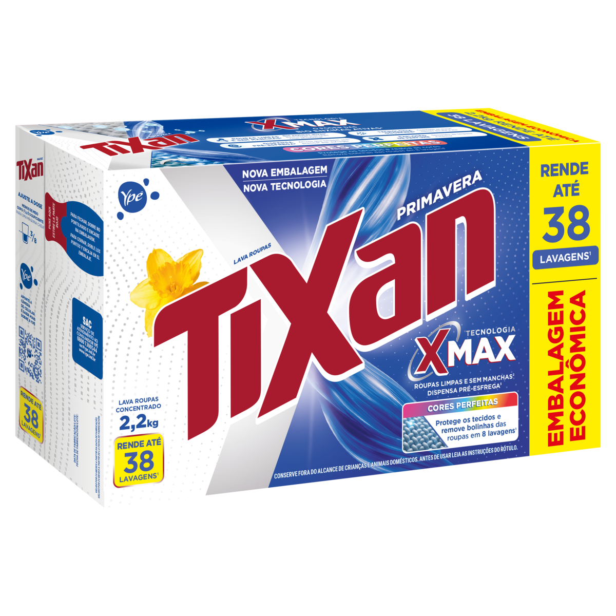 Sab&atilde;o em P&oacute; Lava Roupas Concentrado Primavera Tixan Yp&ecirc; Caixa 2,2kg - Embalagem Econ&ocirc;mica&nbsp;