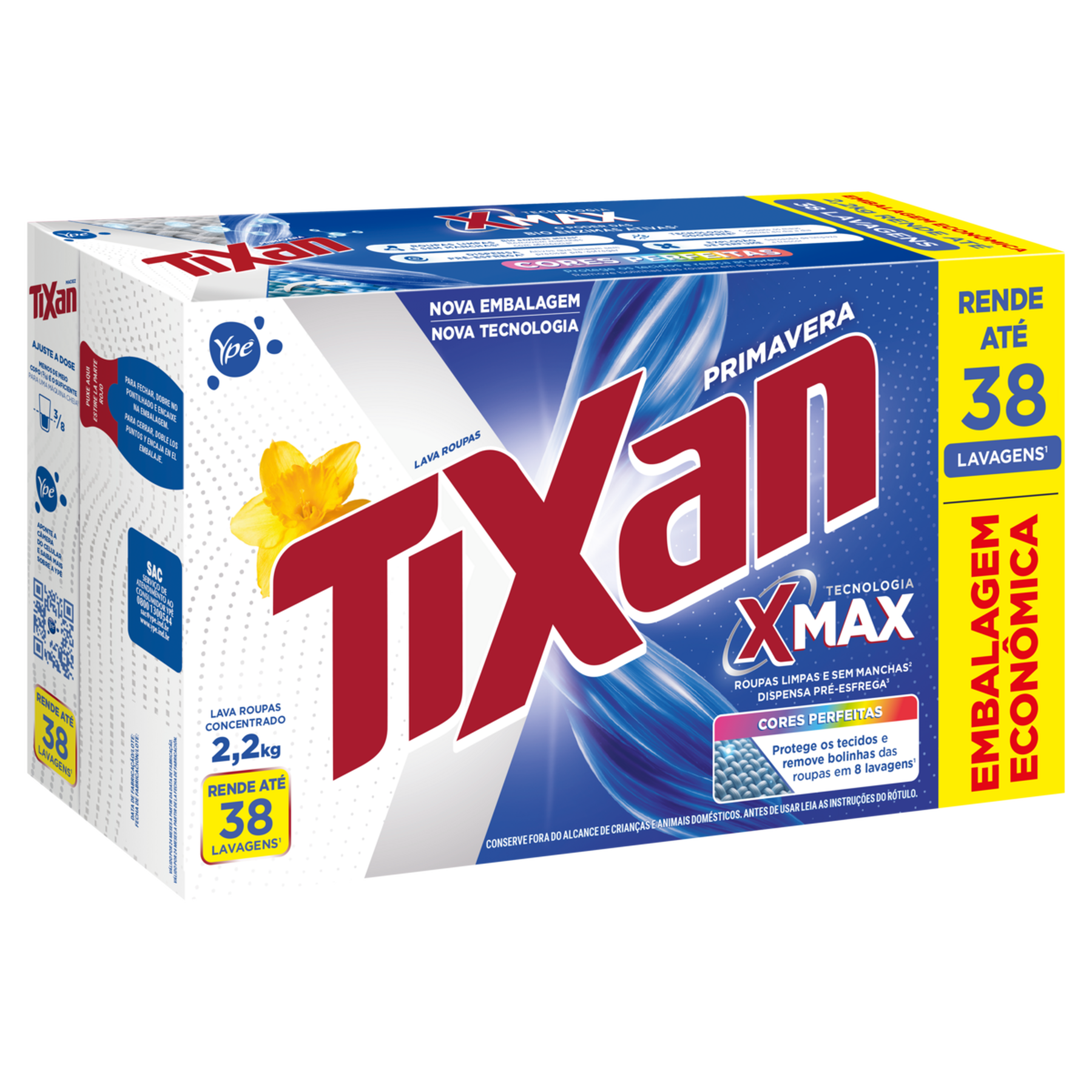 Sab&atilde;o em P&oacute; Lava Roupas Concentrado Primavera Tixan Yp&ecirc; Caixa 2,2kg - Embalagem Econ&ocirc;mica&nbsp;