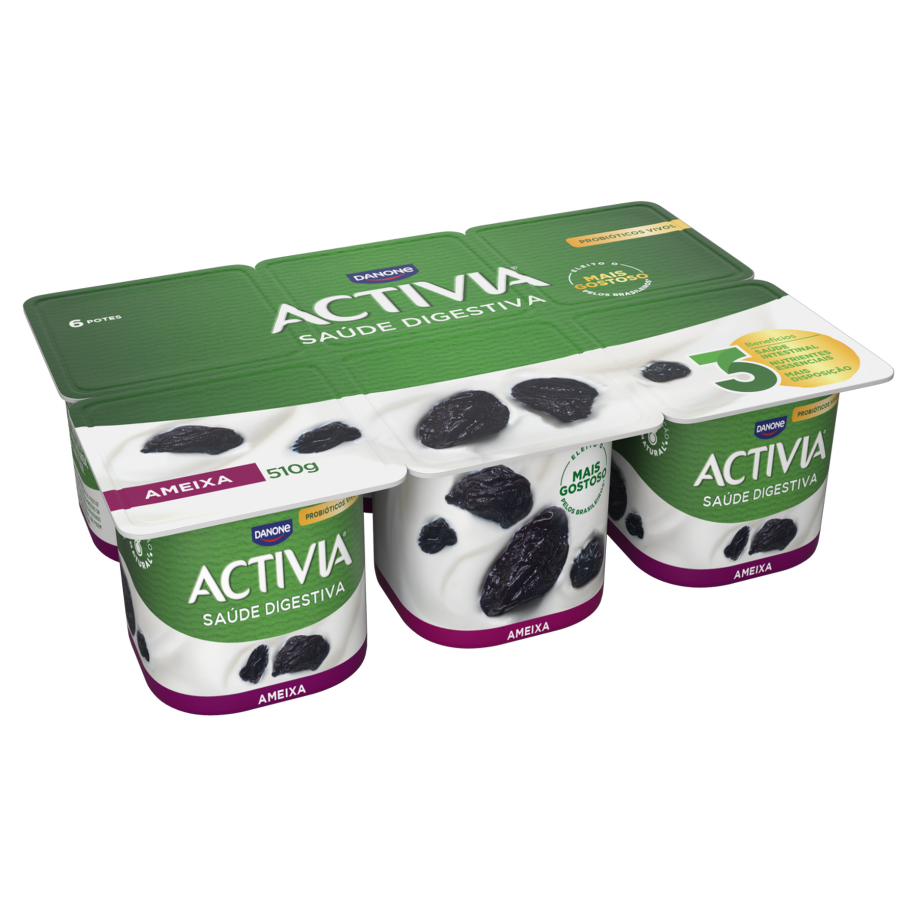 Leite Fermentado Integral Ameixa Activia Bandeja 510g C/6 Unidades