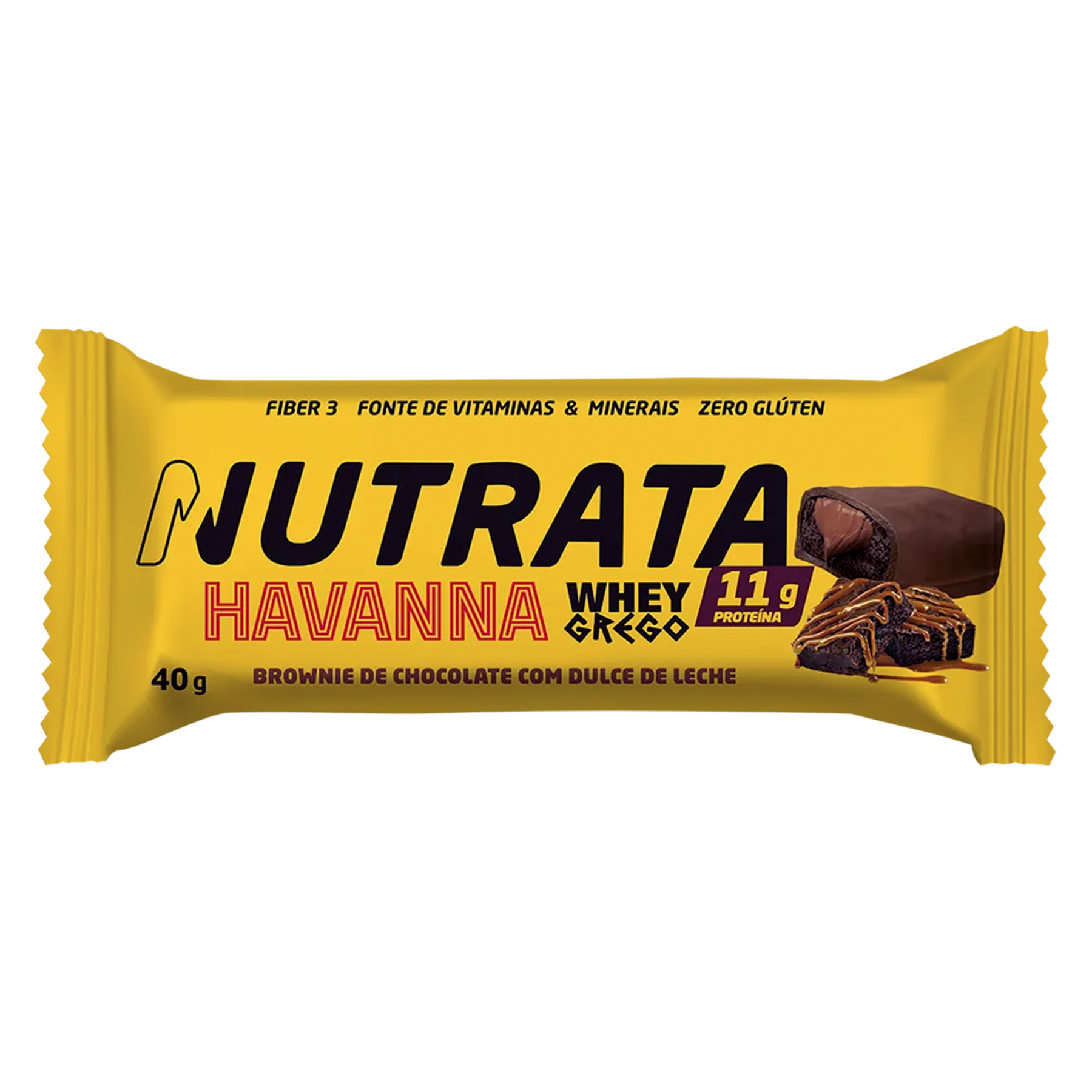 Barra Prote&iacute;na Brownie de Chocolate com Doce de Leite Havanna Nutrata Whey Grego Pacote 40g