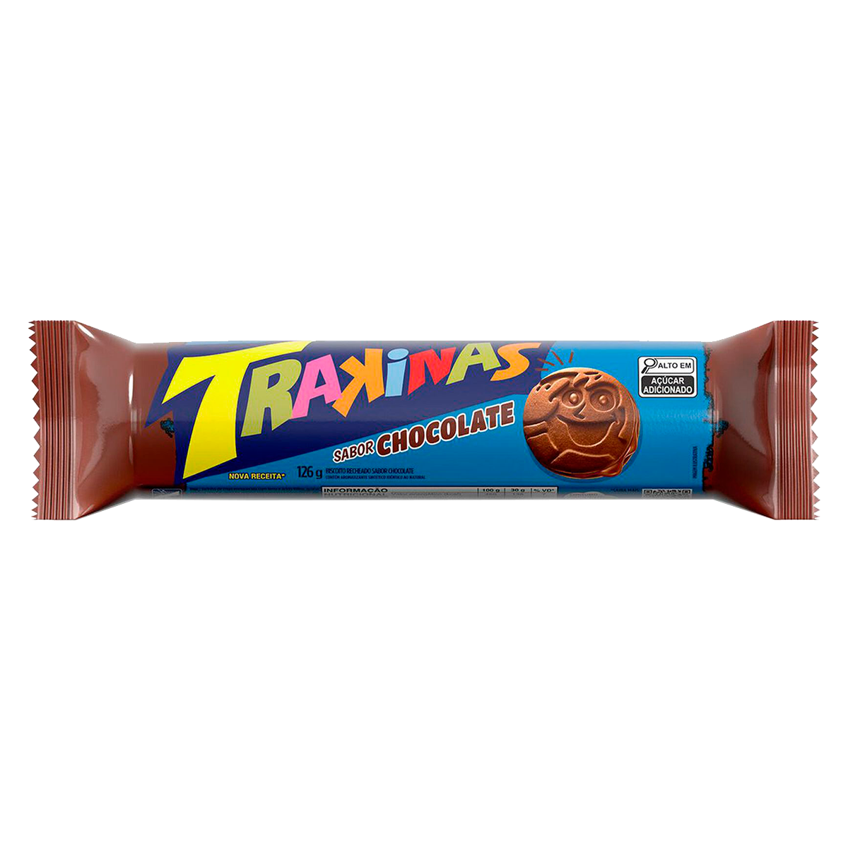 Biscoito Recheio Chocolate Trakinas Pacote 126g&nbsp;