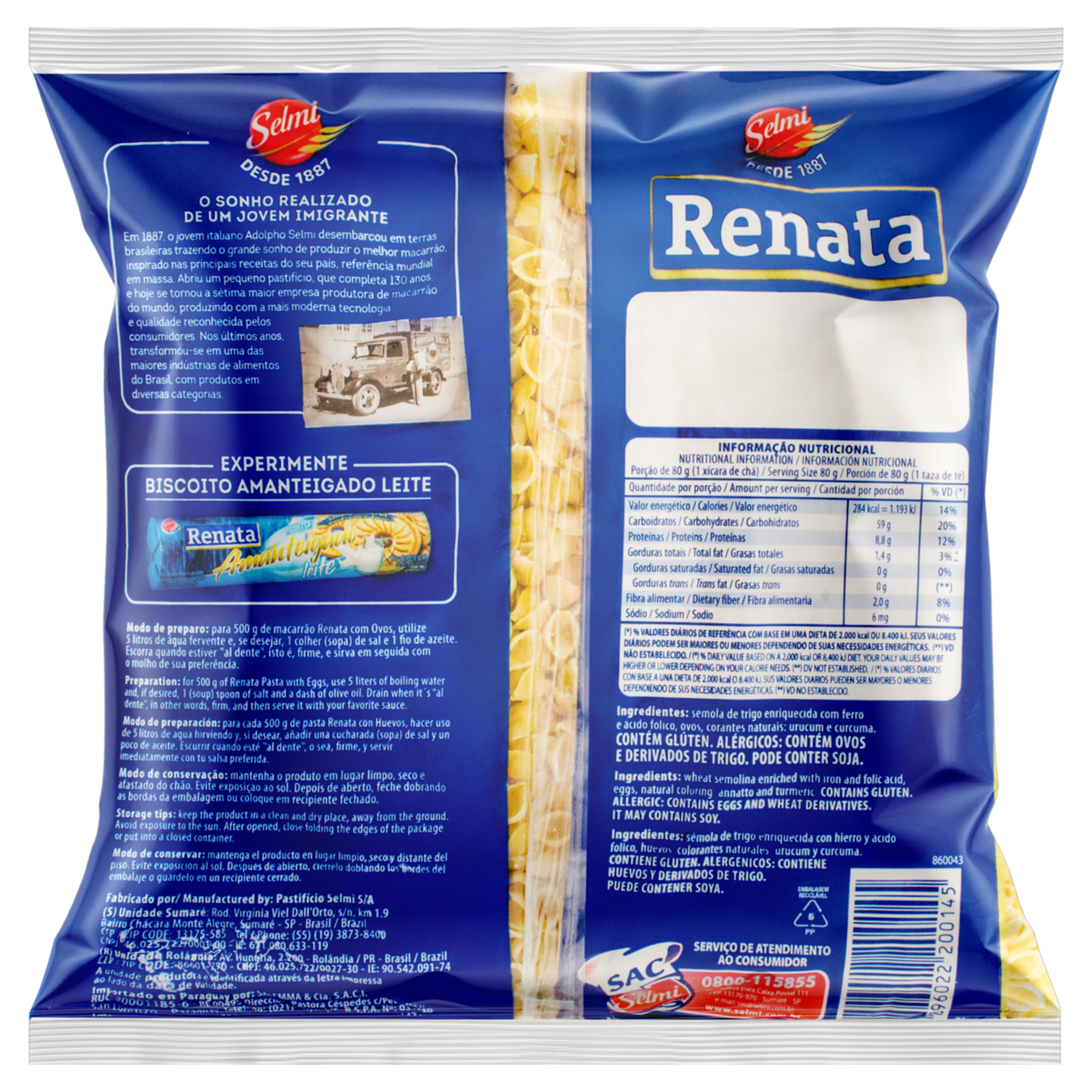 Macarrão de Sêmola com Ovos Concha Renata Pacote 500g