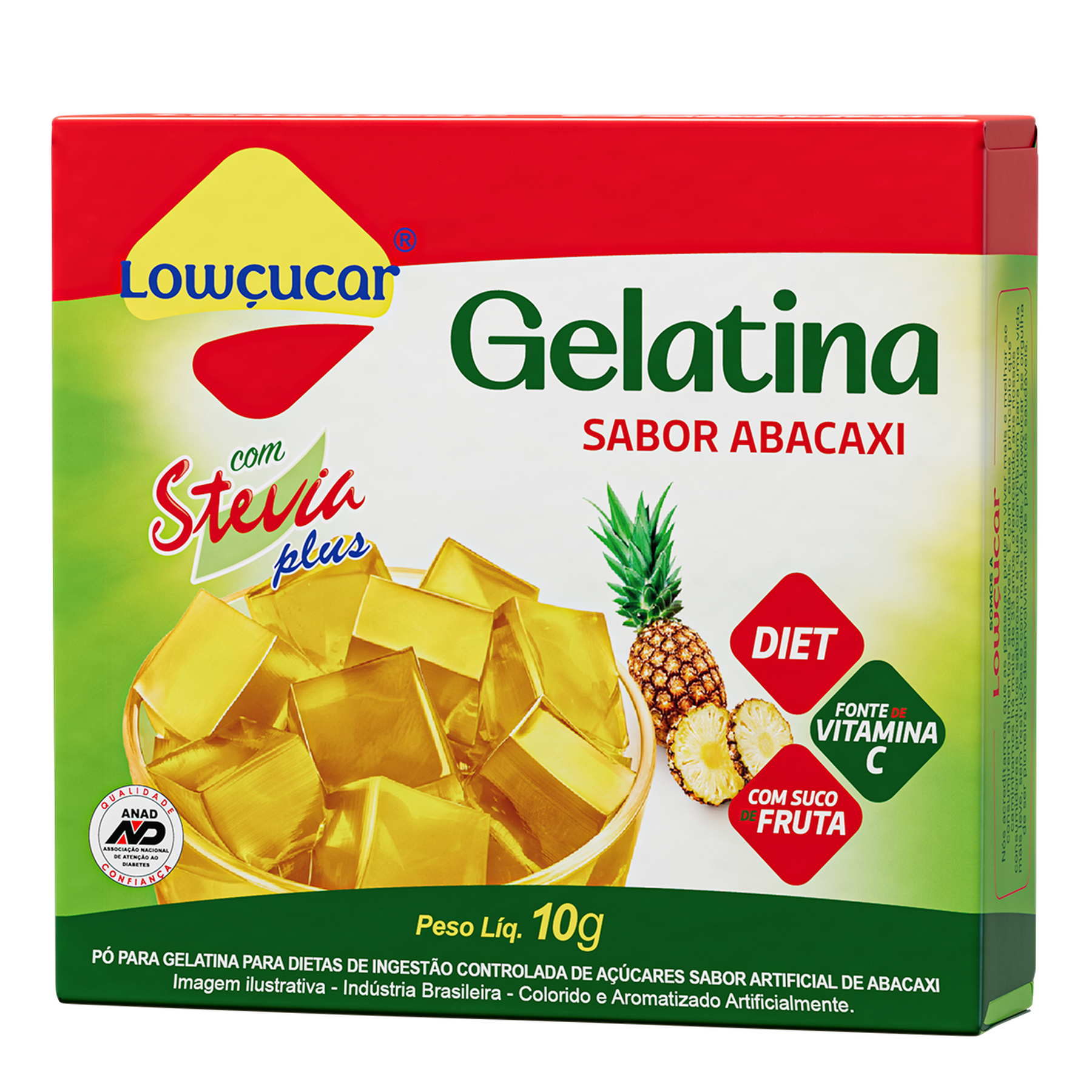 Gelatina em Pó com Stevia Abacaxi Zero Açúcar Lowçucar Plus Caixa 10g