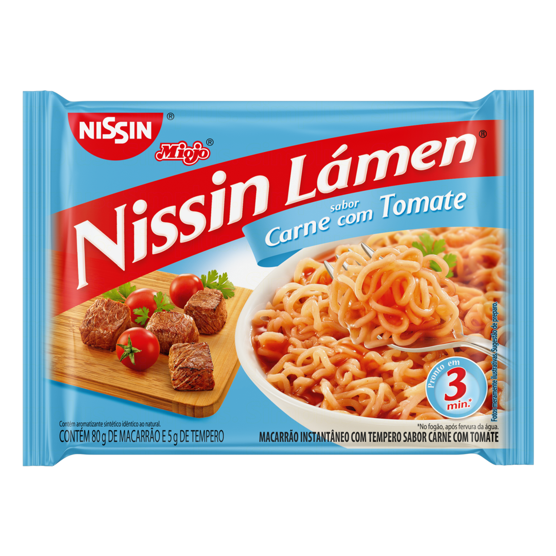 Macarrão Instantâneo Carne com Tomate Nissin Miojo Lámen Pacote 85g