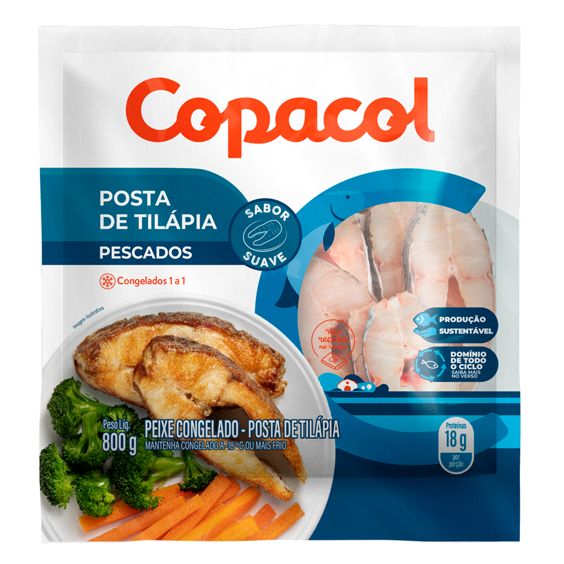 Posta de Til&aacute;pia Congelado Copacol Pacote 800g