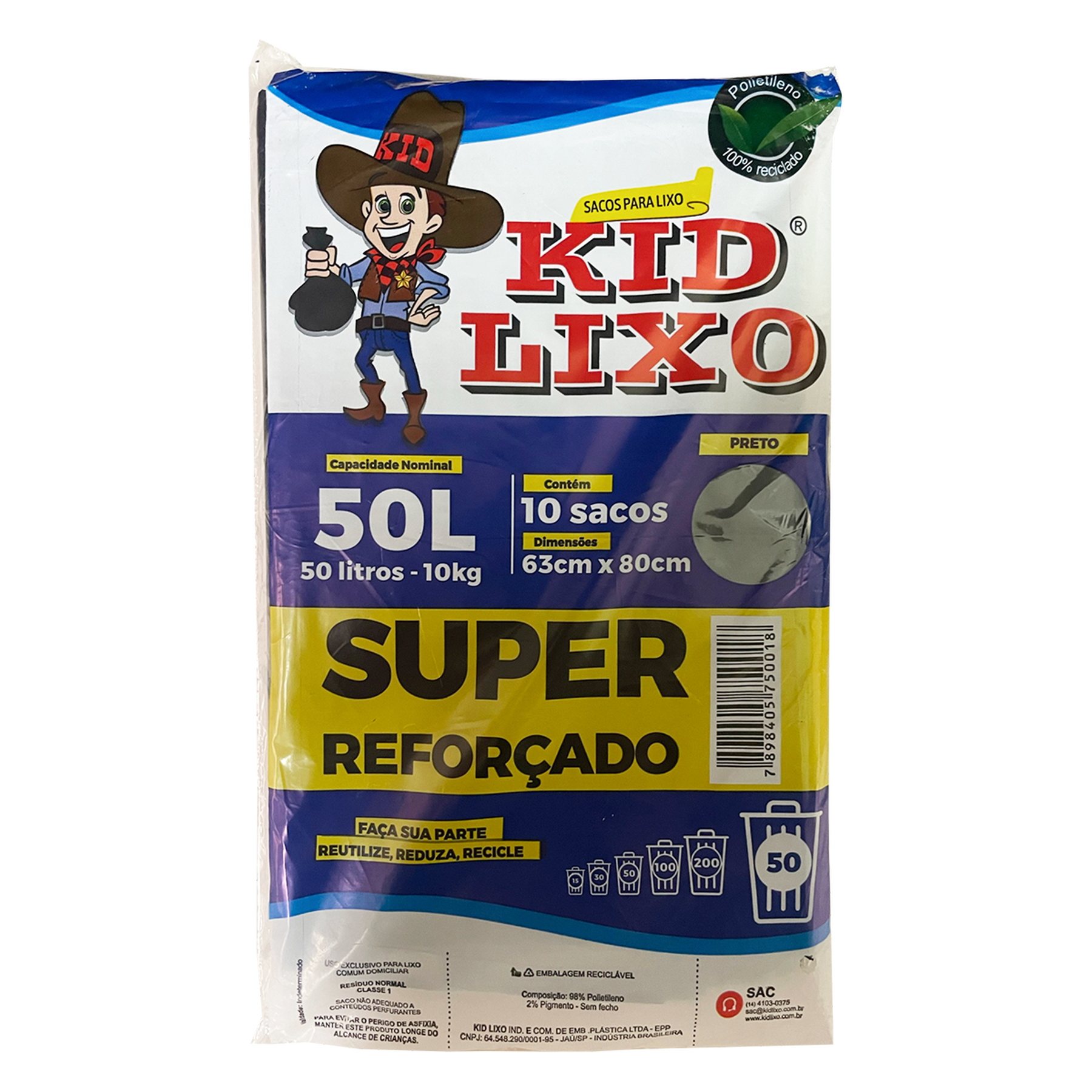 Saco Lixo Kid Lixo 50l Pacote 10 Unidades