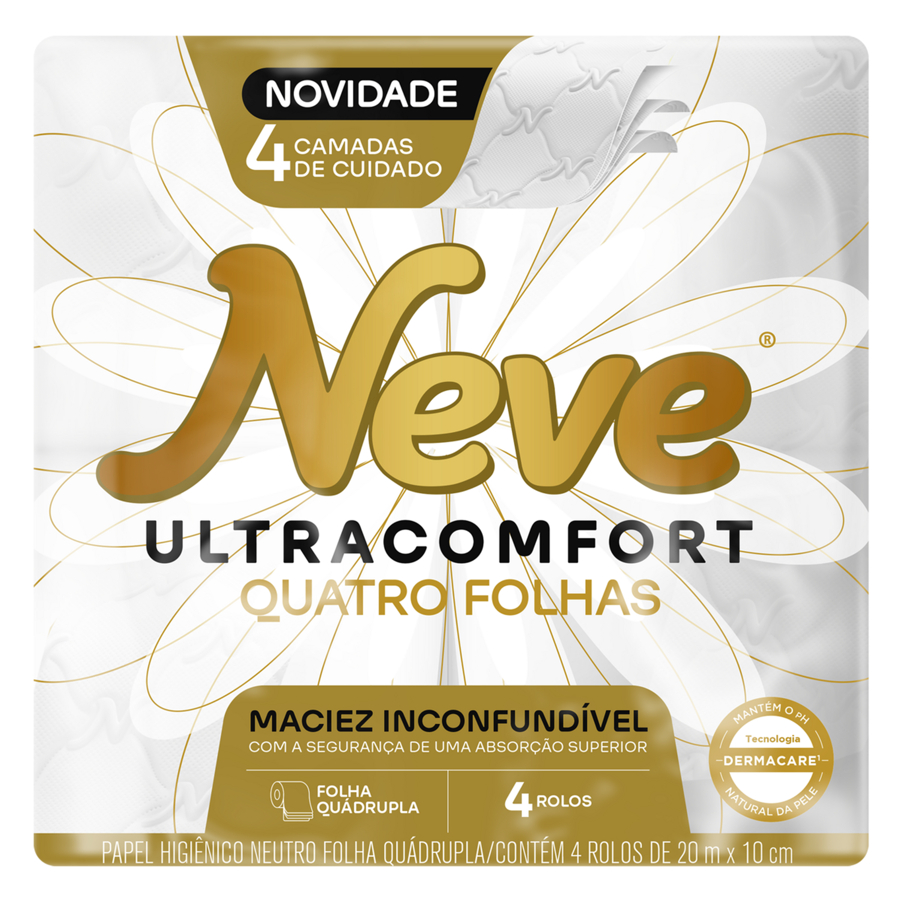 Papel Higi&ecirc;nico Folha Qu&aacute;drupla Neutro Neve Ultracomfort 20m Pacote 4 Unidades