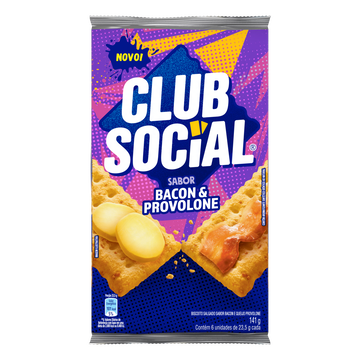 Biscoito Bacon e Provolone Club Social Pacote 141g C/6 Unidades
