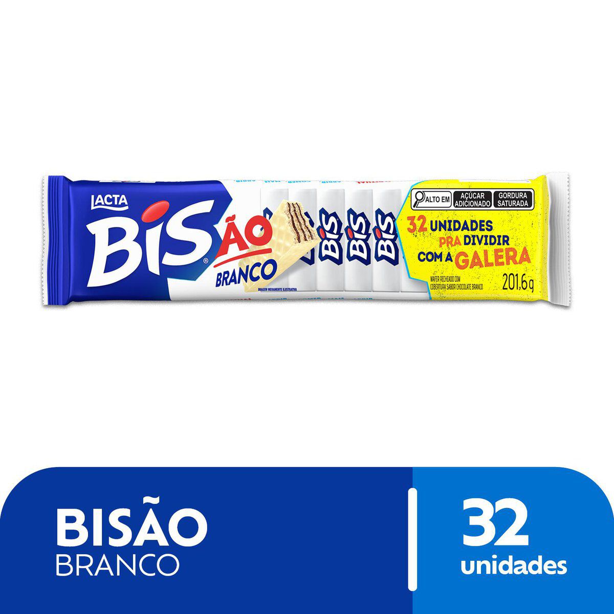 Wafer Cobertura Chocolate Branco Bis&atilde;o Lacta Pacote 201,6g