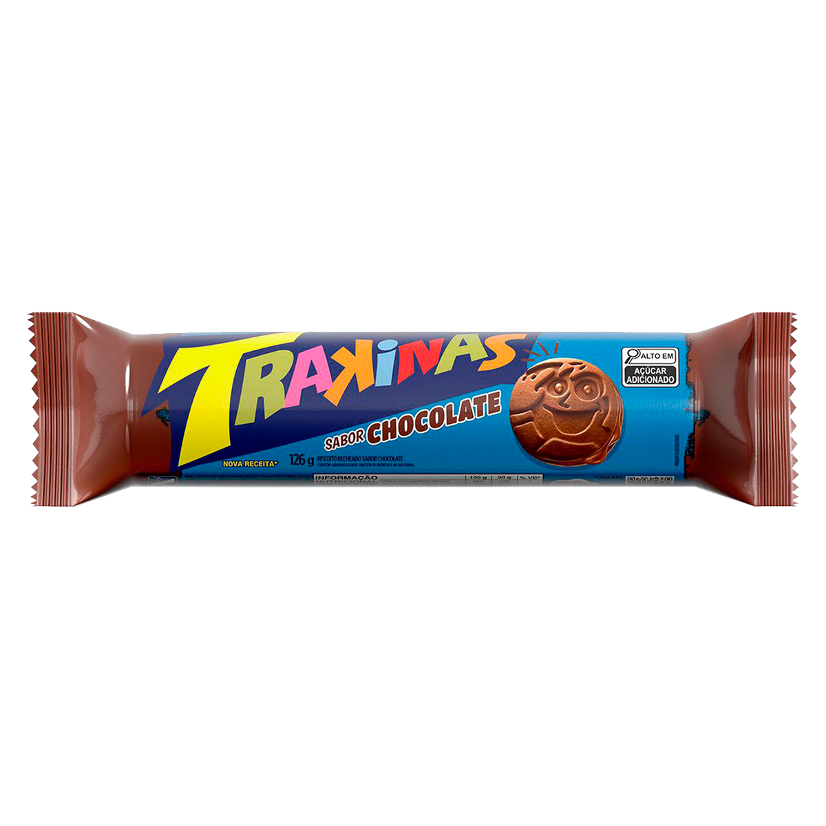 Biscoito Recheio Chocolate Trakinas Pacote 126g&nbsp;