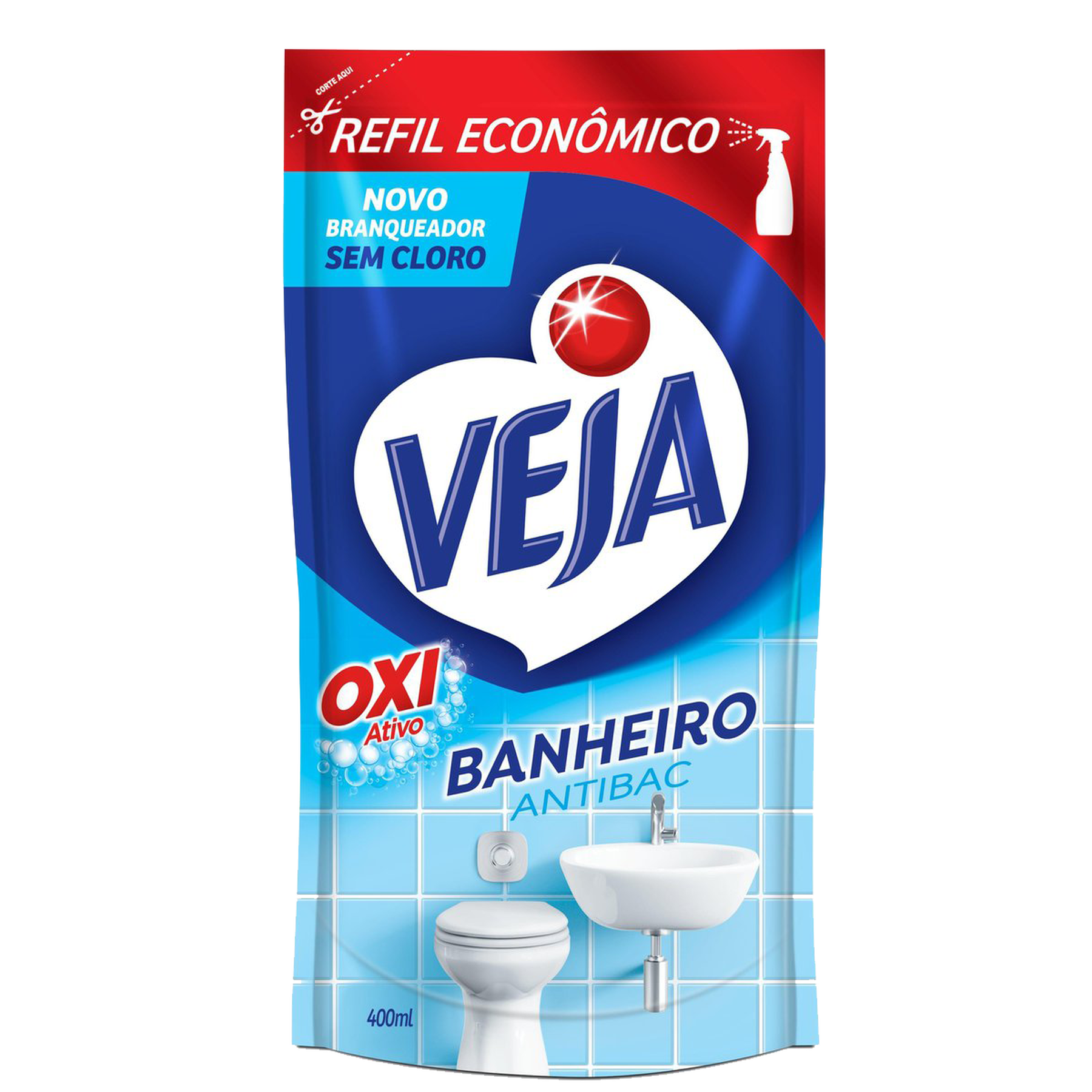 Branqueador Banheiro Veja Antibac Sachê 400ml Refil Econômico