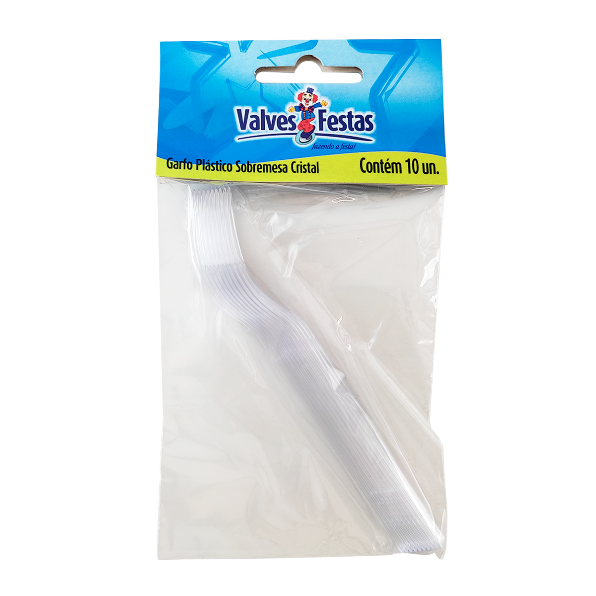 Garfo Pl&aacute;stico Sobremesa Cristal Valves Festas C/10