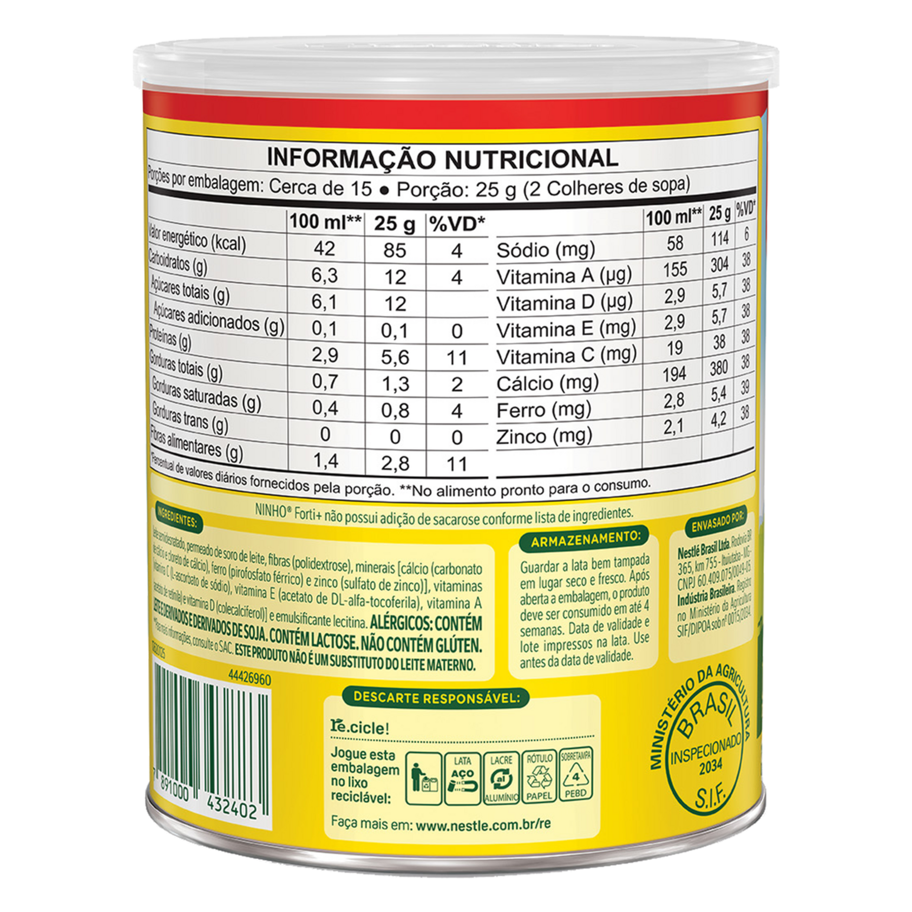 Composto L&aacute;cteo Forti+ Ninho Lata 380g