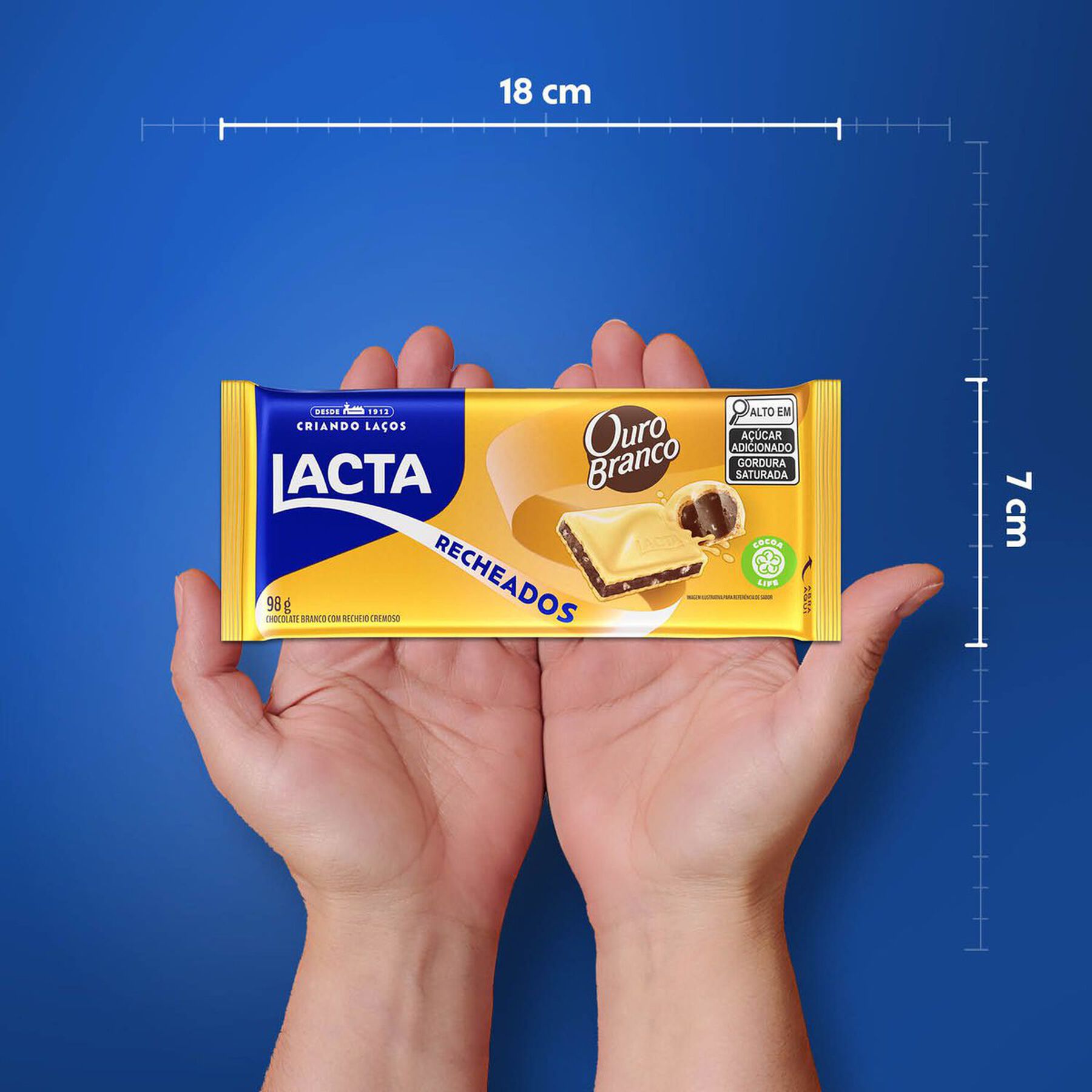 Barra de Chocolate Branco Recheio Ouro Branco Lacta Recheados Pacote 98g