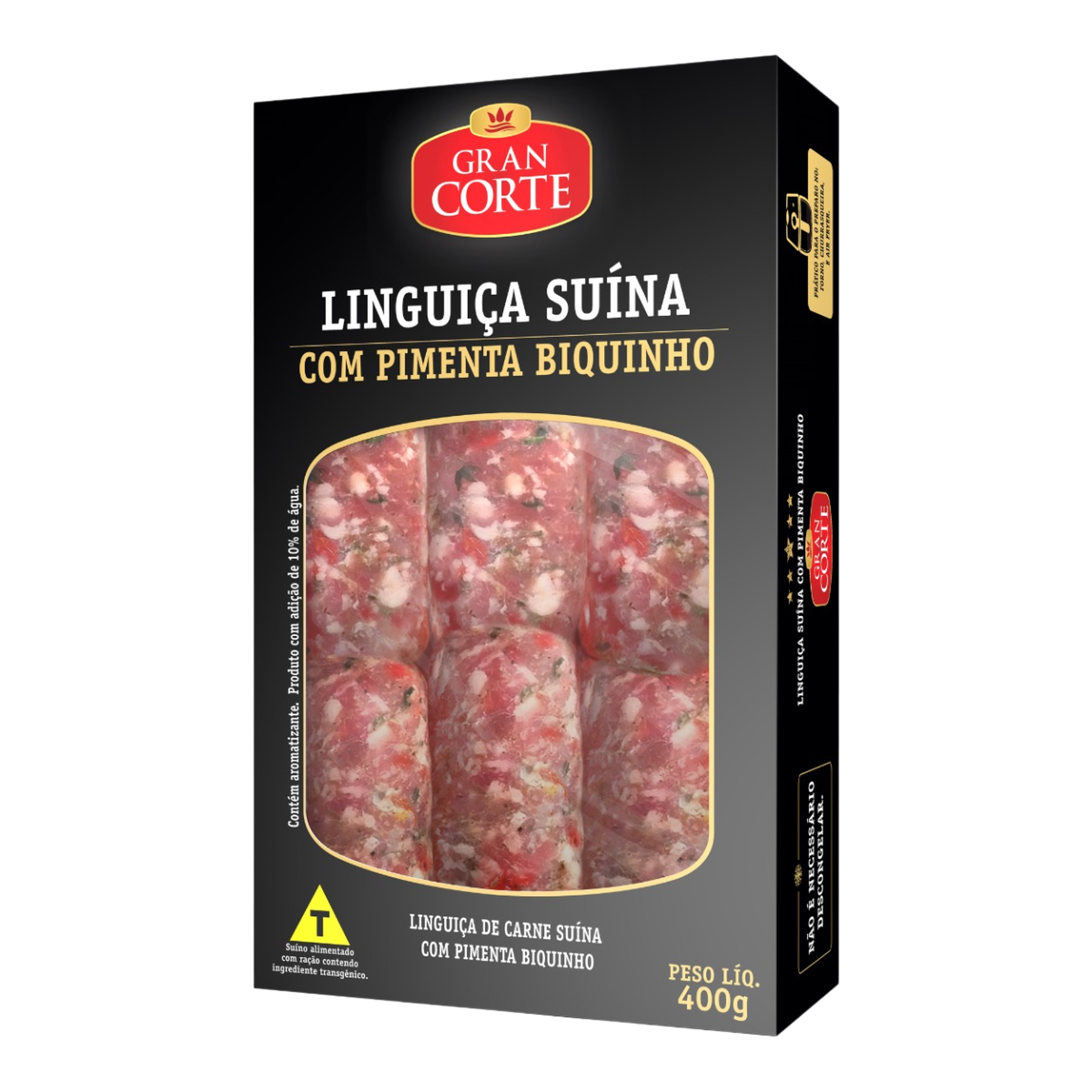 Linguica Su&iacute;na com Pimenta Biquinho Gran Corte Pacote 400g