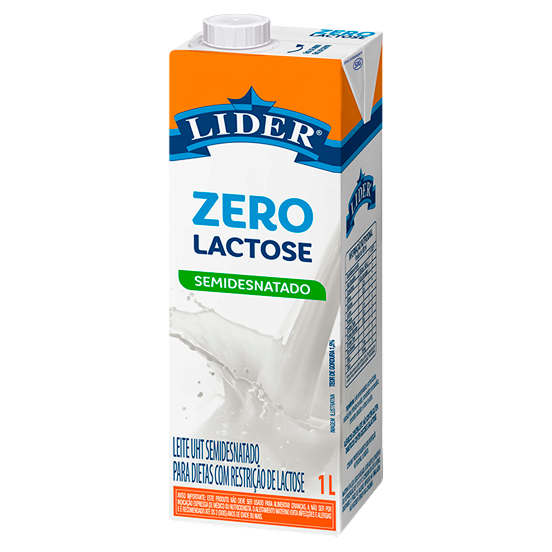 Leite UHT Semidesnatado Zero Lactose Lider Caixa com Tampa 1l