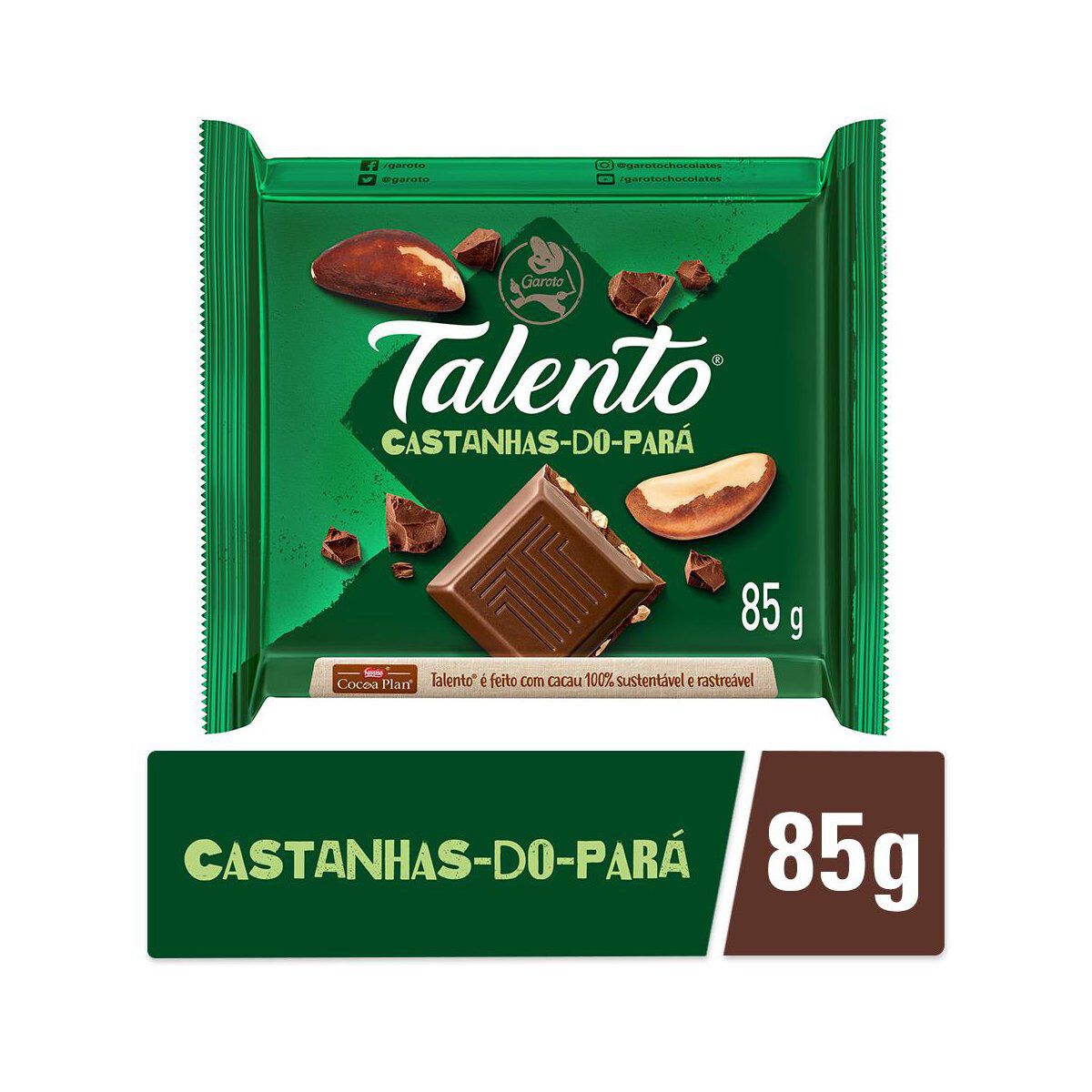Chocolate ao Leite com Castanhas-do-Par&aacute; Garoto Talento Pacote 85g