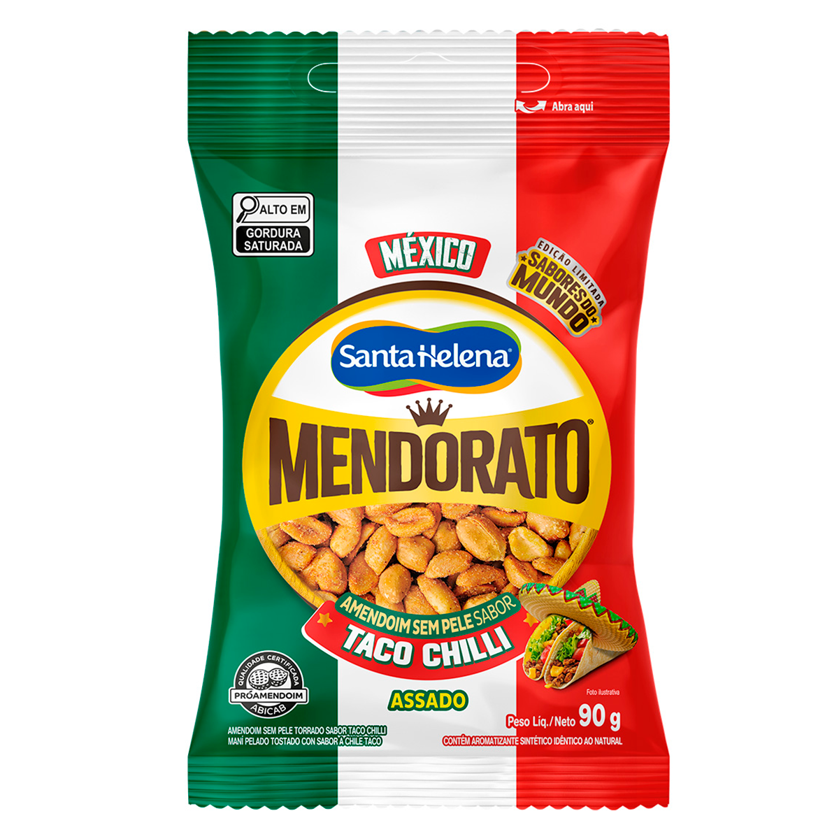 Amendoim Torrado sem Pele Taco Chilli M&eacute;xico Mendorato Santa Helena Pacote 90g