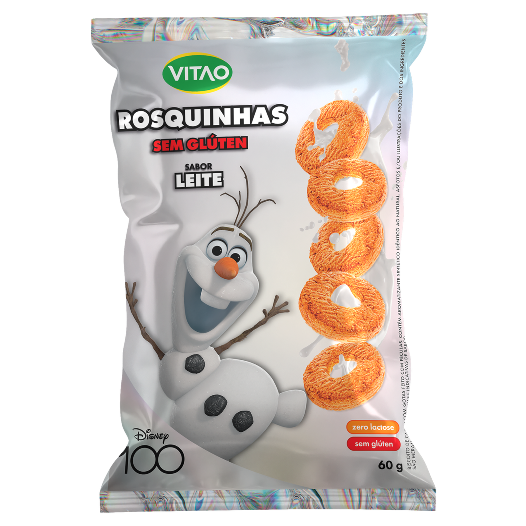 Biscoito Rosquinha Leite Vitao Pacote 60g - Embalagem Edi&ccedil;&atilde;o Especial Disney 100 Frozen