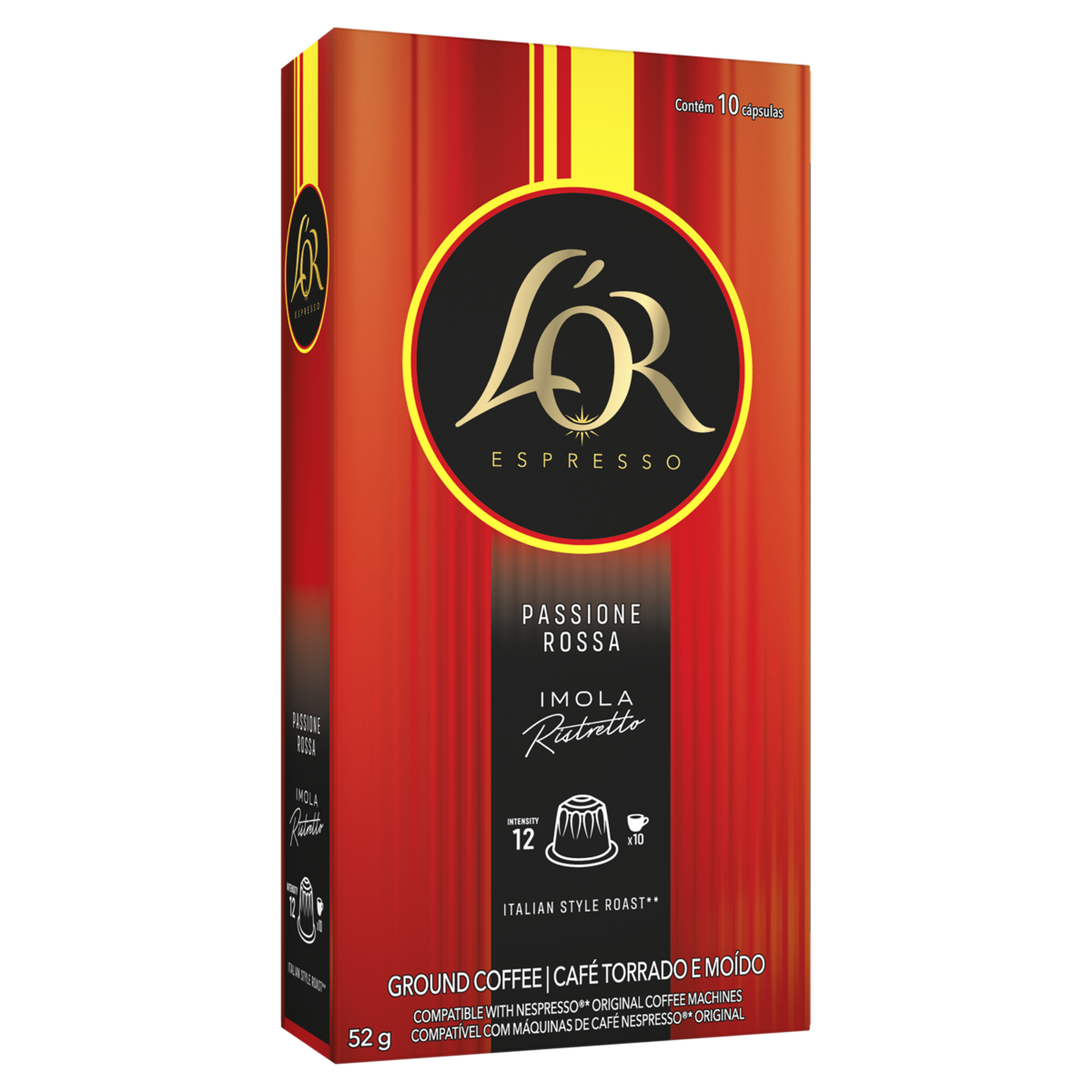 Caf&eacute; em C&aacute;psula Torrado e Mo&iacute;do Imola Ristretto Passione Rossa Espresso L'or Caixa 52g C/10 Unidades