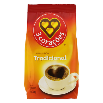 Café Torrado e Moído Tradicional 3 Corações Pacote 500g