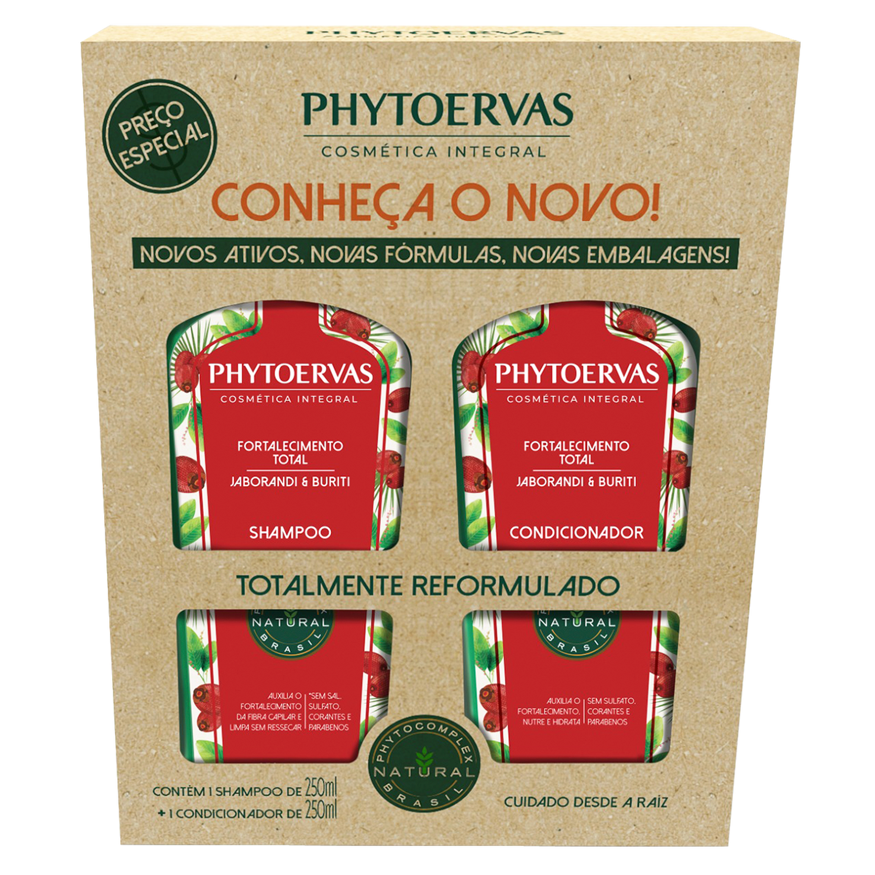 Shampoo + Condicionador Fortalecimento Total Jaborandi e Buriti Phytoervas 250ml Cada