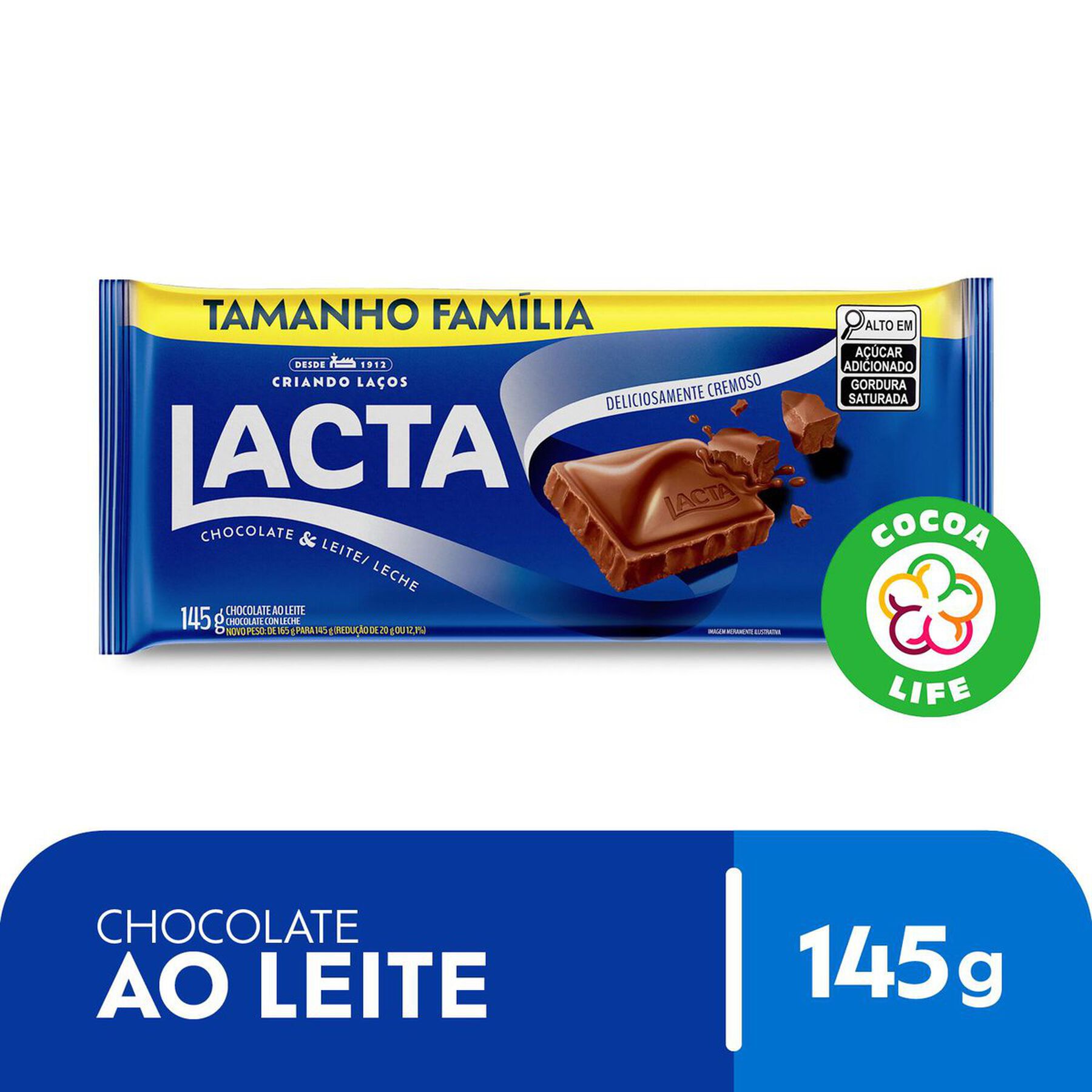 Barra de Chocolate ao Leite Lacta Pacote 145g - Embalagem Tamanho Família