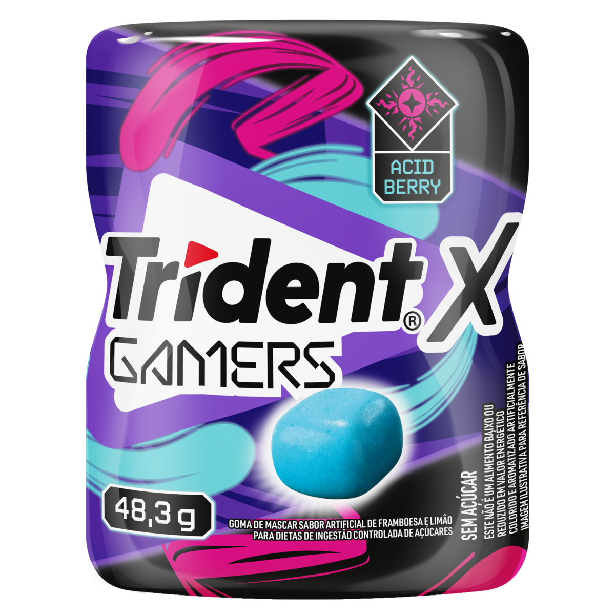 Goma de Mascar Acid Berry Zero A&ccedil;&uacute;car Trident X Gamers Pote 48,3g