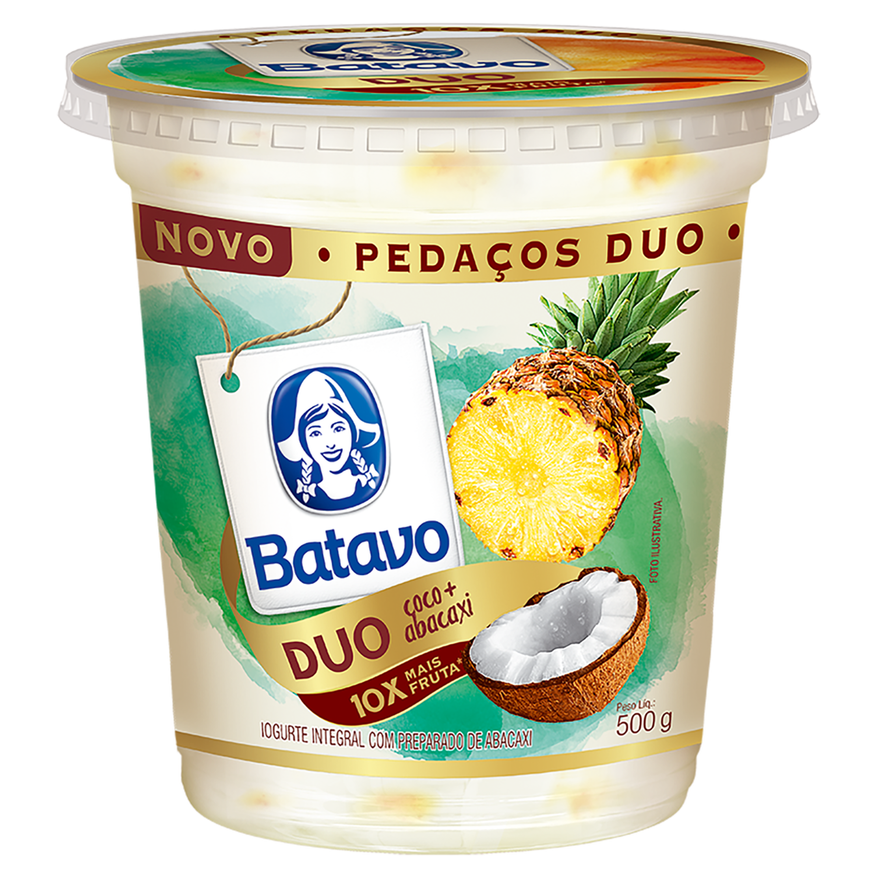 Iogurte Integral Pedaços Duo Abacaxi e Coco Batavo Pote 500g