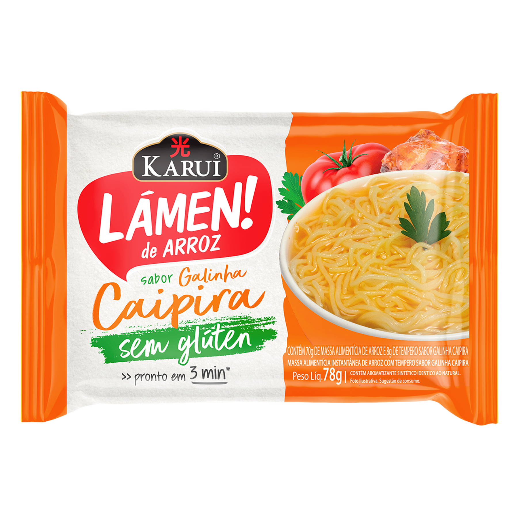 Macarr&atilde;o Instant&acirc;neo de Arroz L&aacute;men Galinha Caipira Karui Pacote 78g