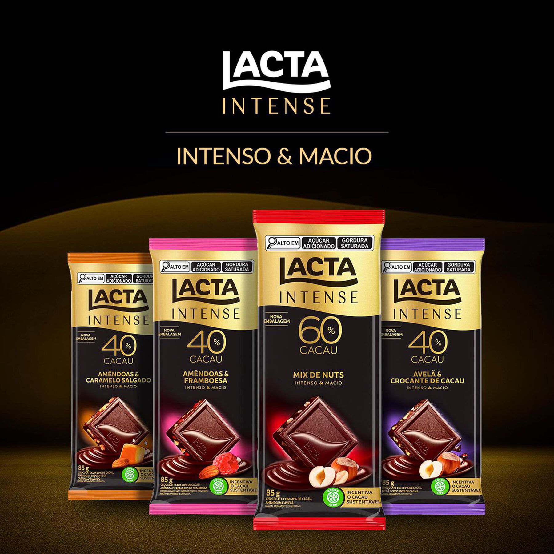 Chocolate Lacta Intense Meio Amargo 40% Cacau Amêndoas E Framboesa 85g