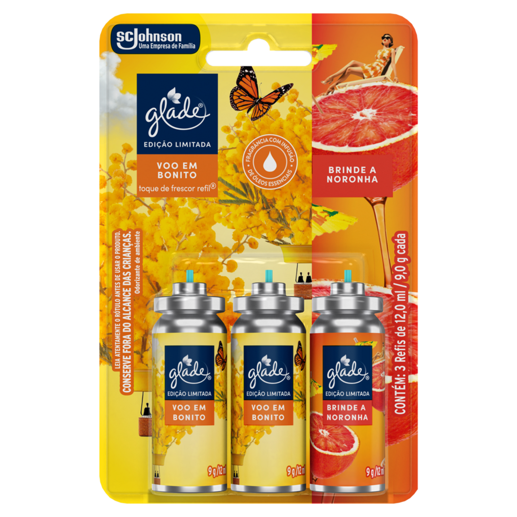 Kit 2 Odorizadores de Ambiente Voo em Bonito + 1 Brinde a Noronha Glade Toque de Frescor 12ml Cada Refil